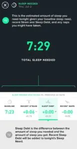 The sleep need section of the WHOOP app displays sleep debt you may have accumulated.