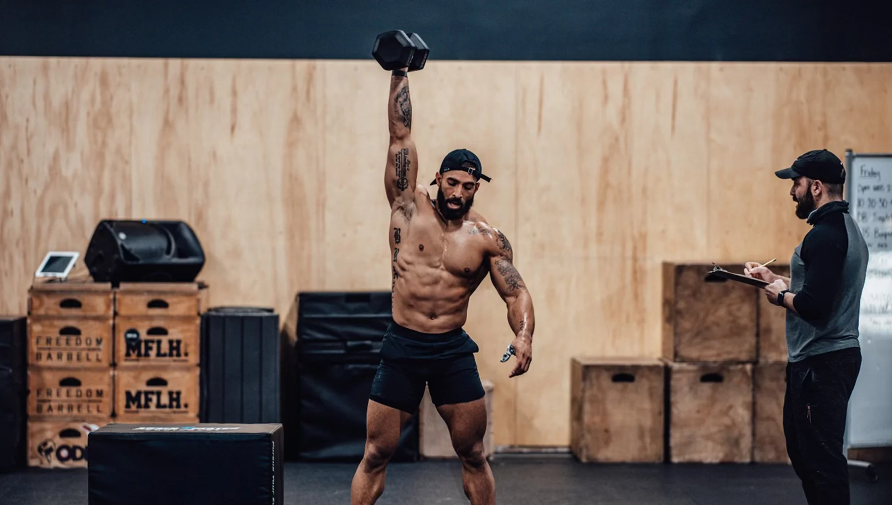 Christian Harris performs CrossFit Open workout 21.2, and tracks his heart rate and other biometric data with WHOOP.