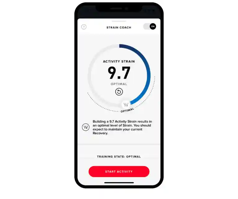 The WHOOP Strain Coach suggests optimal strain levels for each activity.