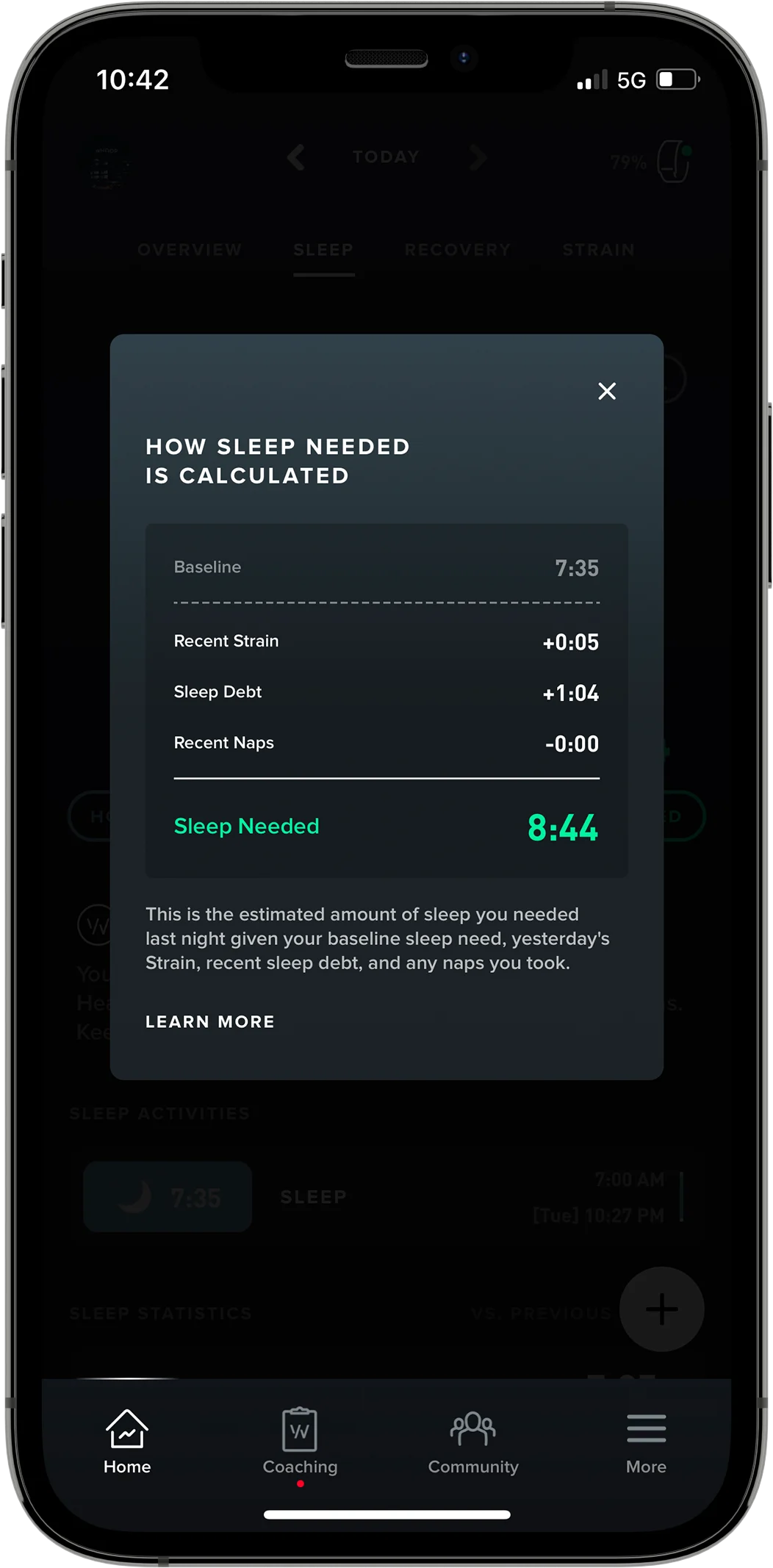 whoop tracks sleep debt