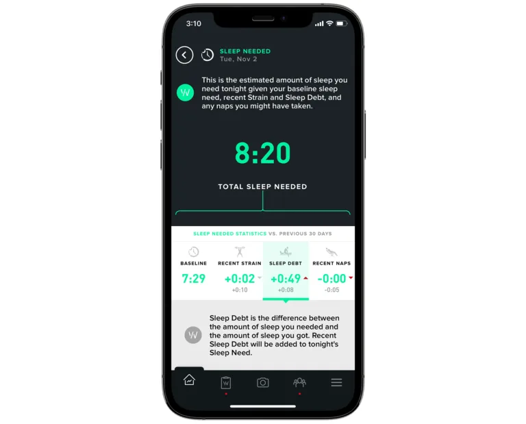 whoop tracks sleep debt