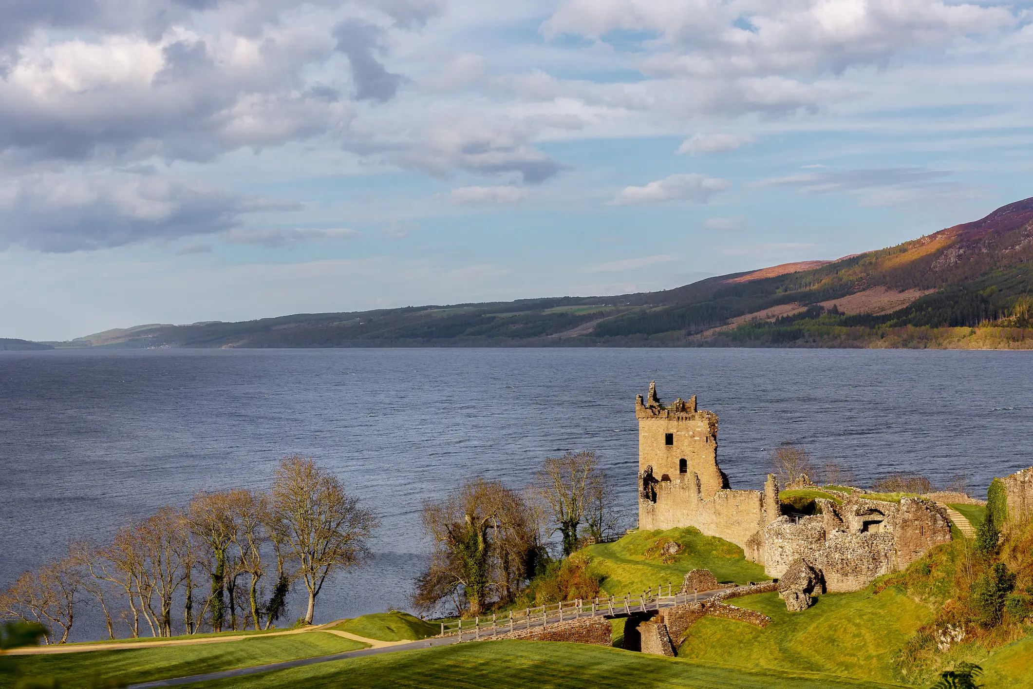 View of Urquhart Castle on Loch Ness, Scotland.