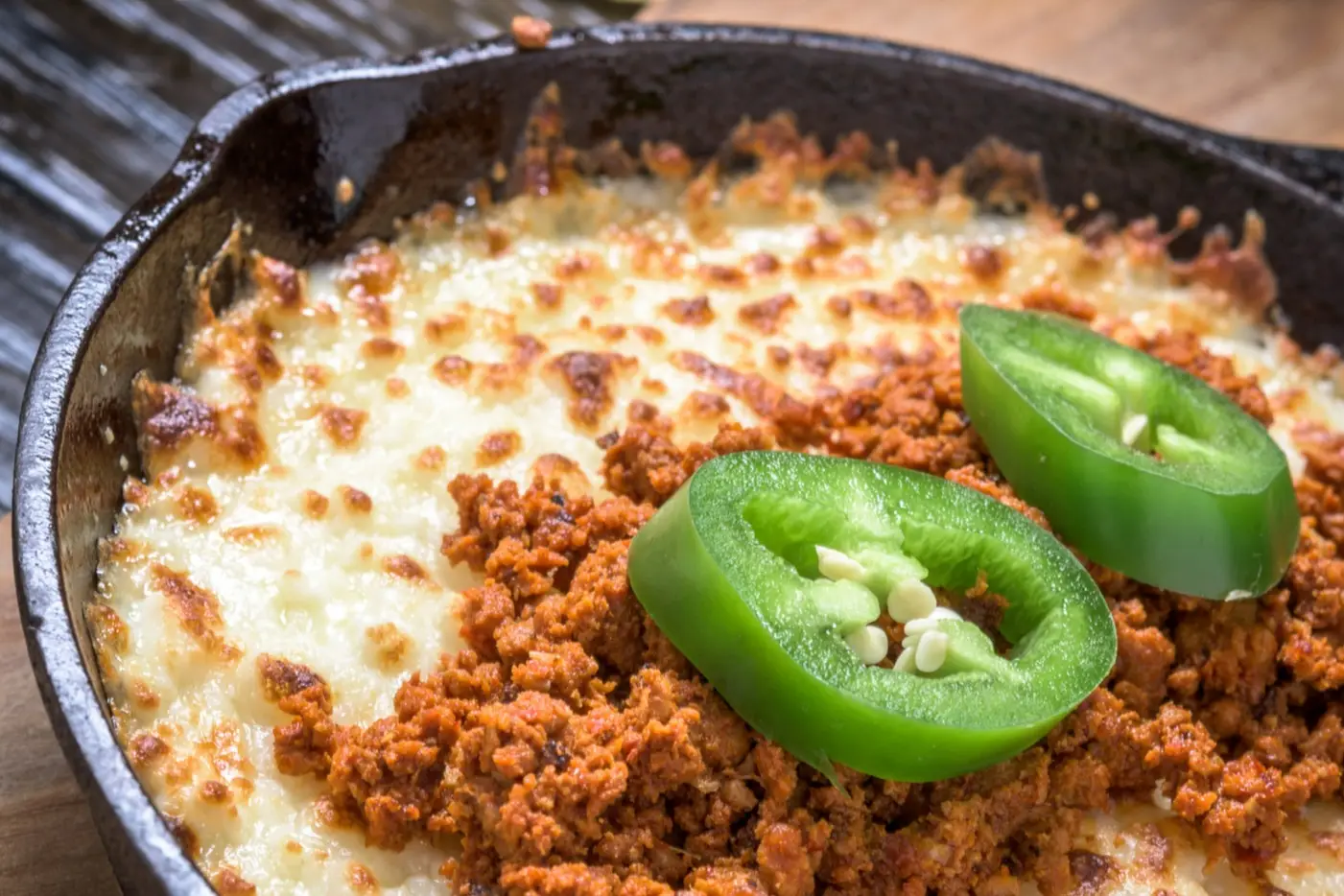 Argentinien, Provoleta Queso Fundido (geschmolzenem Käse-dip) mit Chorizo