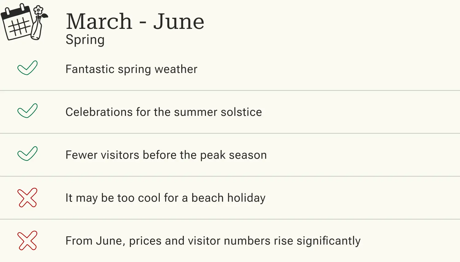 Pros and cons of traveling to Barcelona in spring.