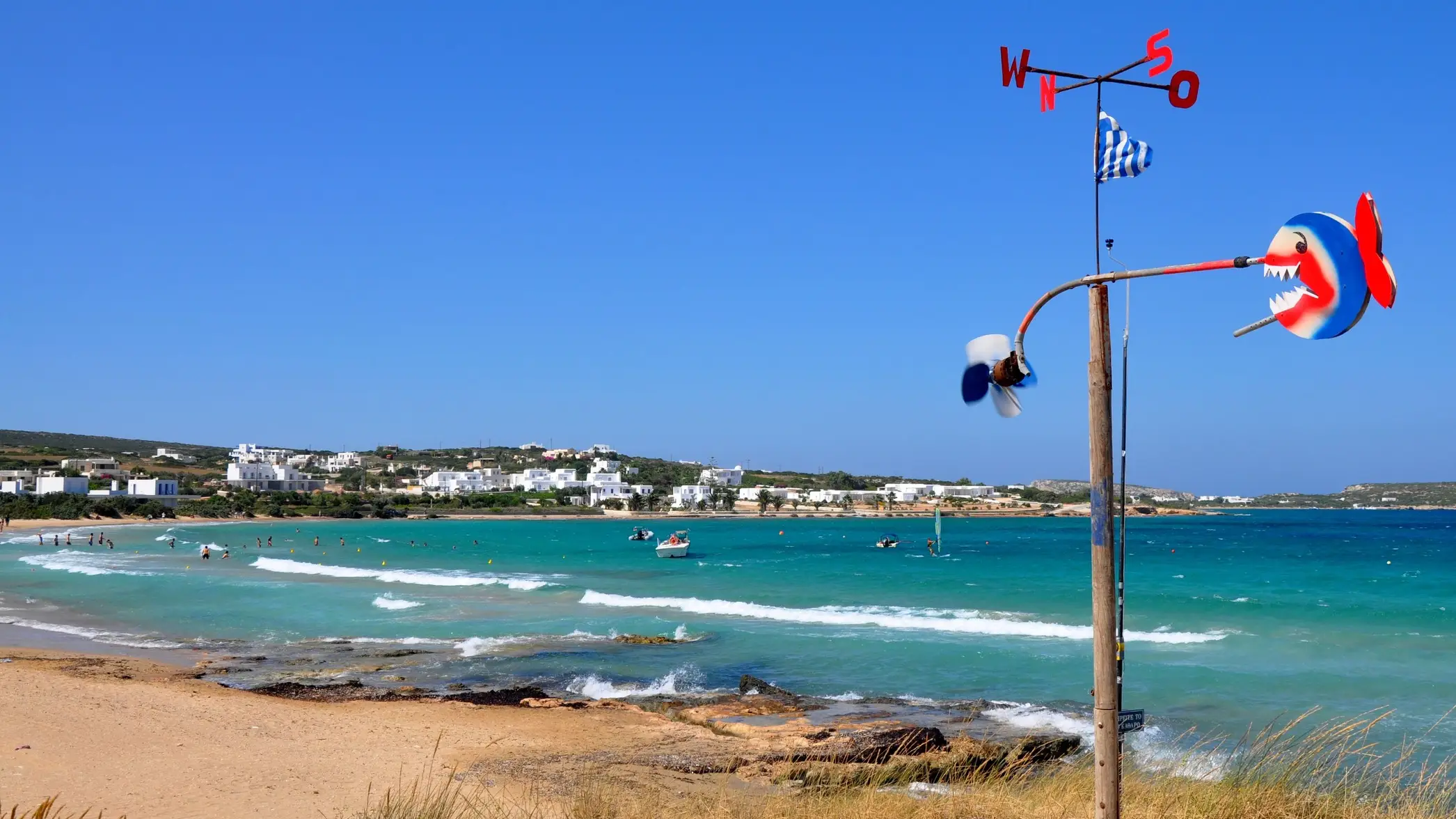 Santa Maria Brach, Paros, Griechenland Aufnahme des Santa Maria Beach auf Paros, Griechenland