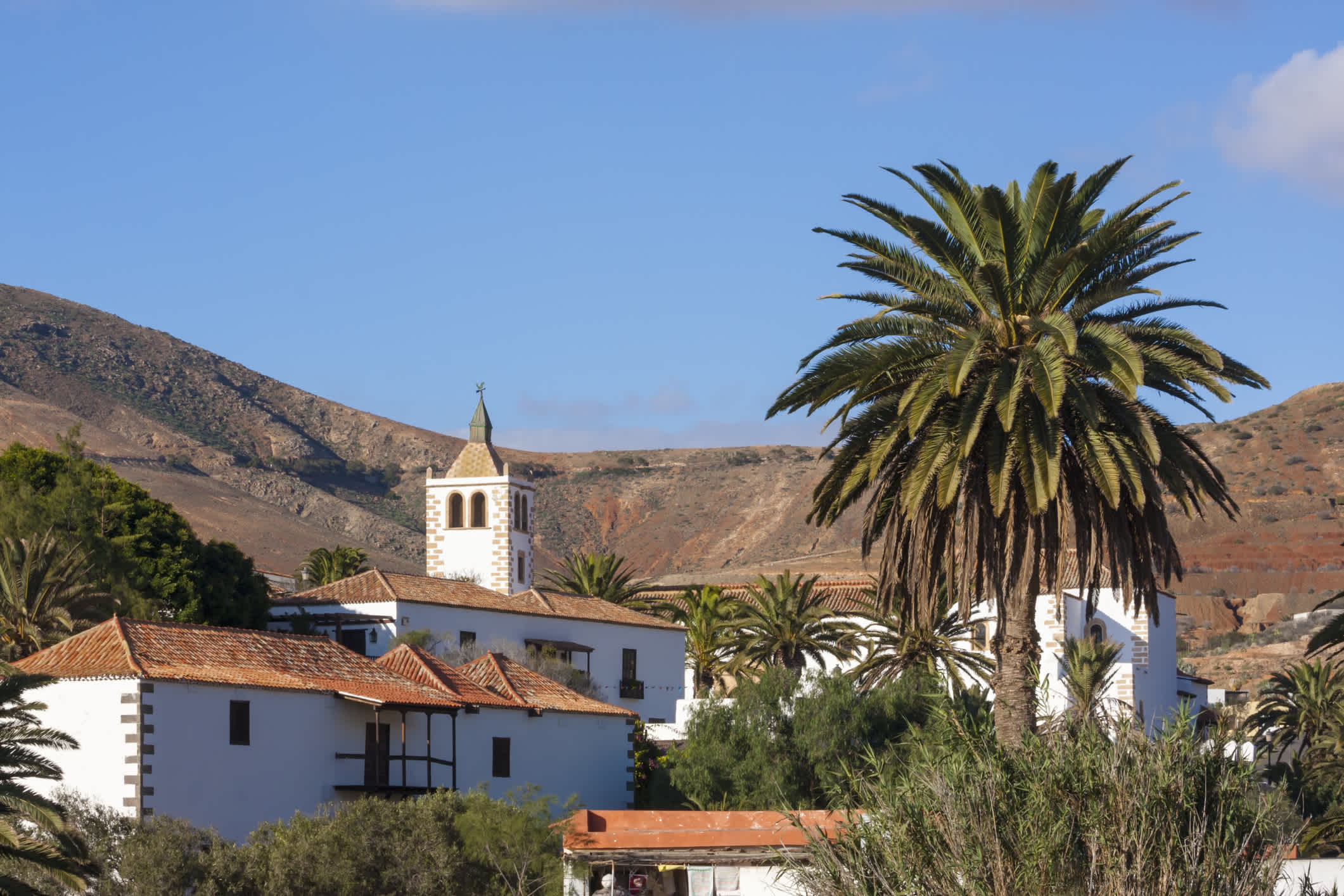 Blick zum Betancuria-Dorf auf Fuerteventura, Kanarische Inseln, Spanien.


