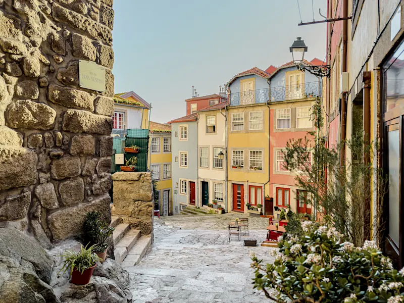 Largo da Pena Ventosa in Porto, Portugal. Quiet square in the old town.

