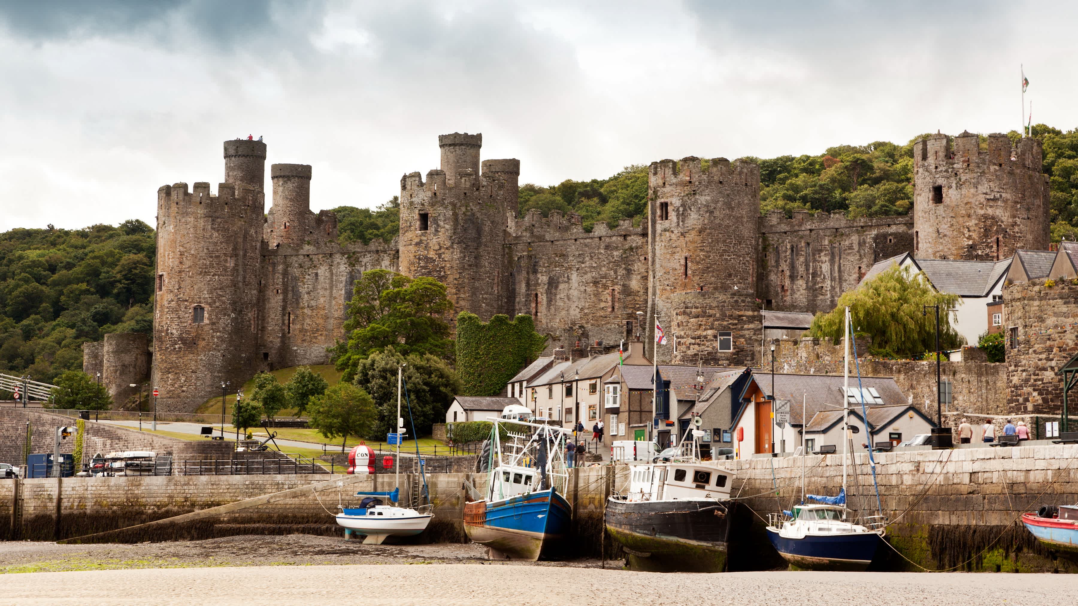 Blick auf den Schloss Conwy in Wales, Großbritannien.
