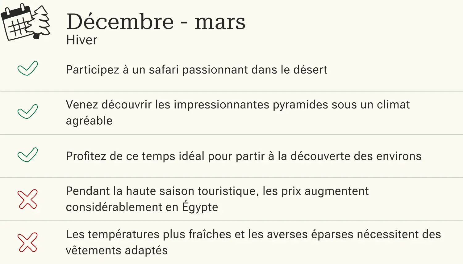Égypte, Hiver Avantages et inconvénients d'un voyage en Égypte en hiver.