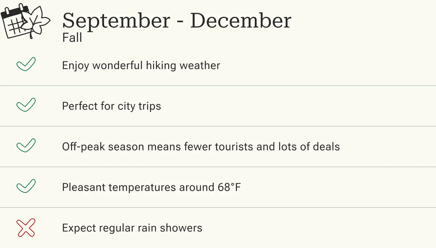 Advantages and disadvantages of traveling to Greece in autumn (September to December).