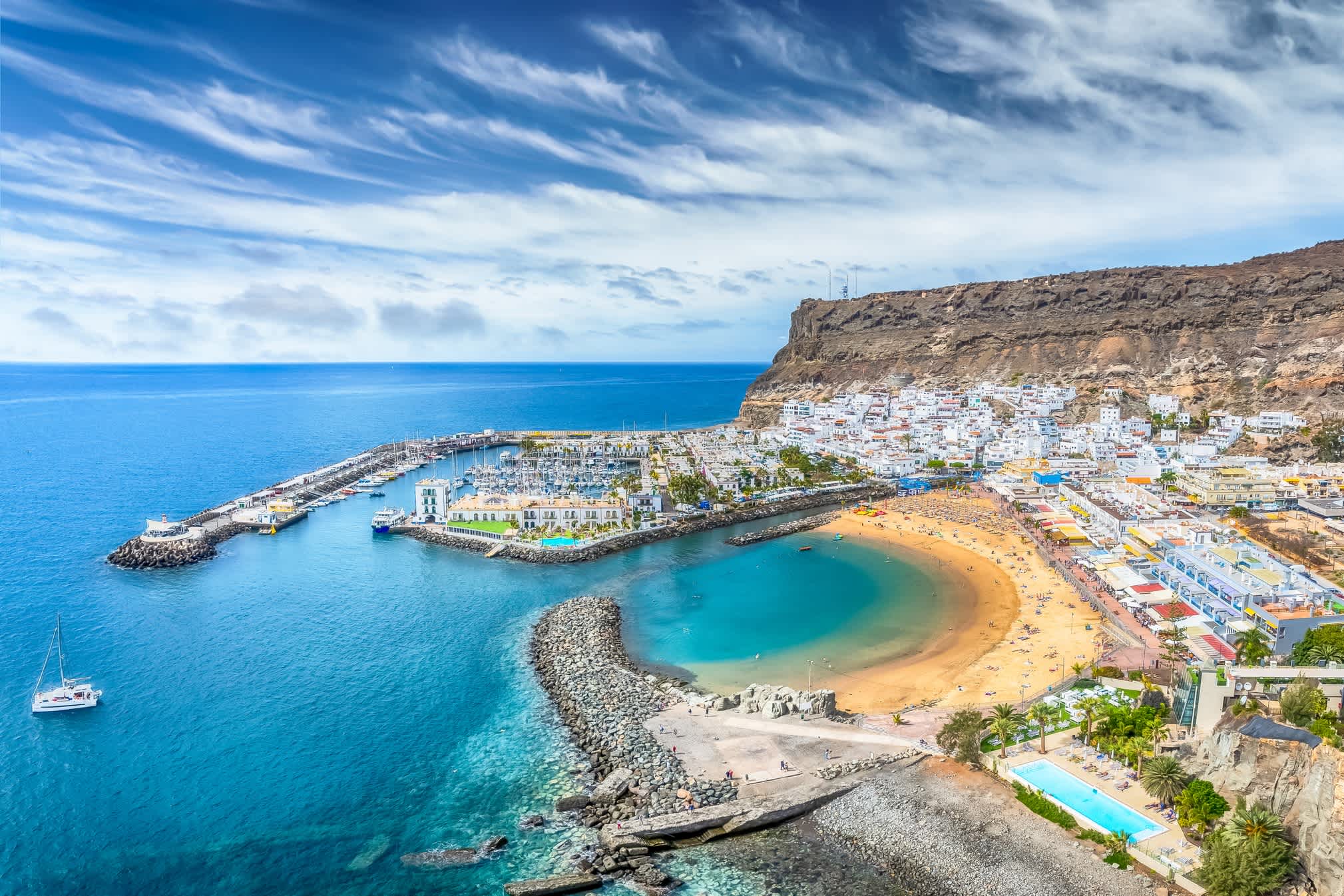 Landschaft mit Puerto de Mogan, Gran Canaria, Spanien. 