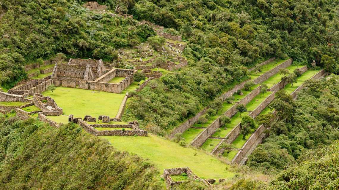 Choquequirao verlorenen Ruinen, abgelegen, spektakulär die Inka-Ruinen in der Nähe von Cuzco, Peru
