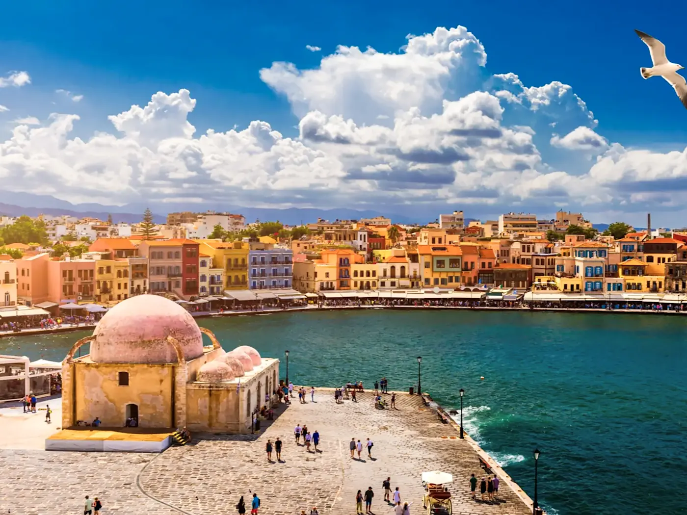 Picturesque port city with colorful buildings and history. Chania, Crete, Greece.