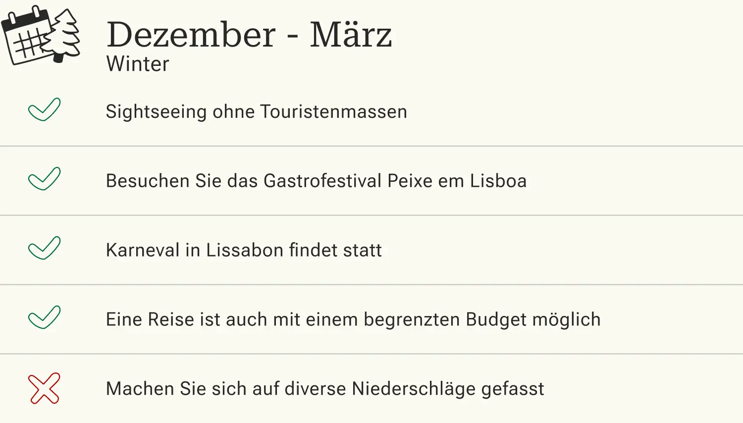 Beste Reisezeit, Lissabon, Winter Vor- und Nachteile einer Reise nach Lissabon im Winter.
