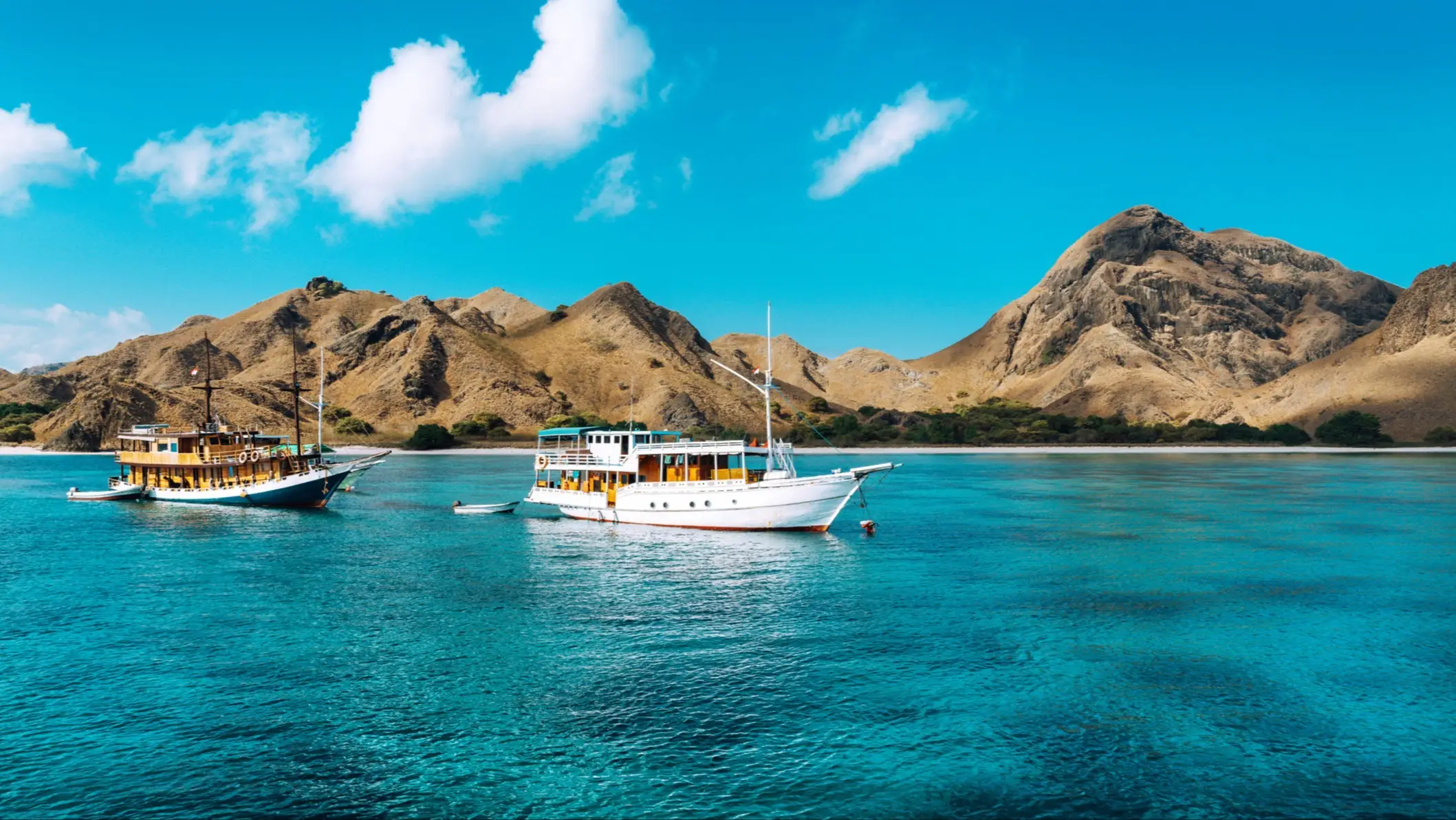 Une mer turquoise et un paysage vallonné dans le parc national de Komodo