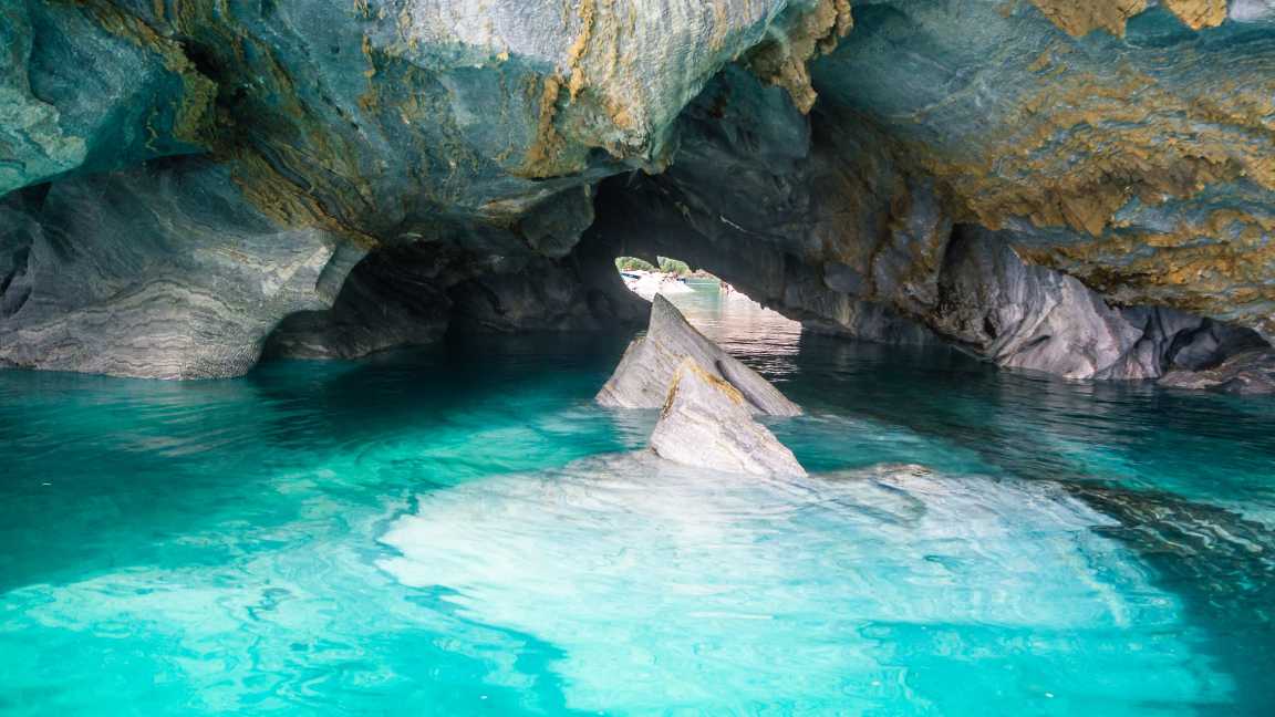 Grottes de marbre (Capillas del Marmol). Lac Carrera, également appelé Lago Buenos Aires. Au nord de la Patagonie. Chili. 