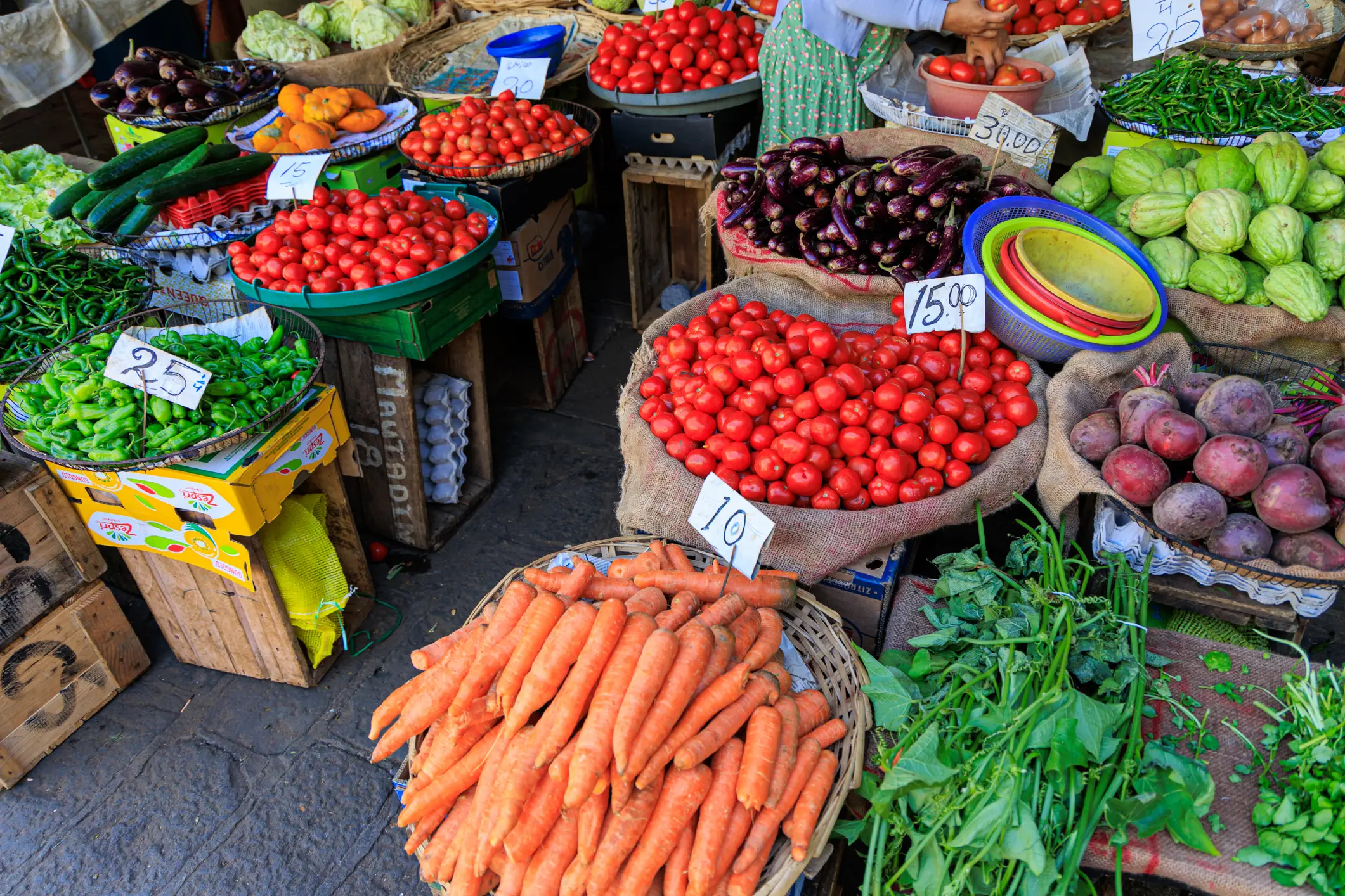 Mauritius, Markt, Obst & Gemüse Obst und Gemüse an einem Marktstand