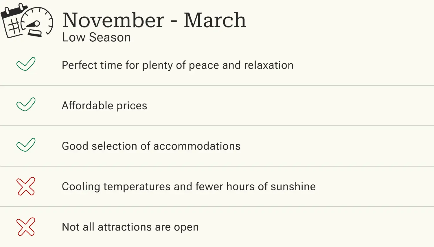 Advantages and disadvantages of traveling to Cornwall in the low season.