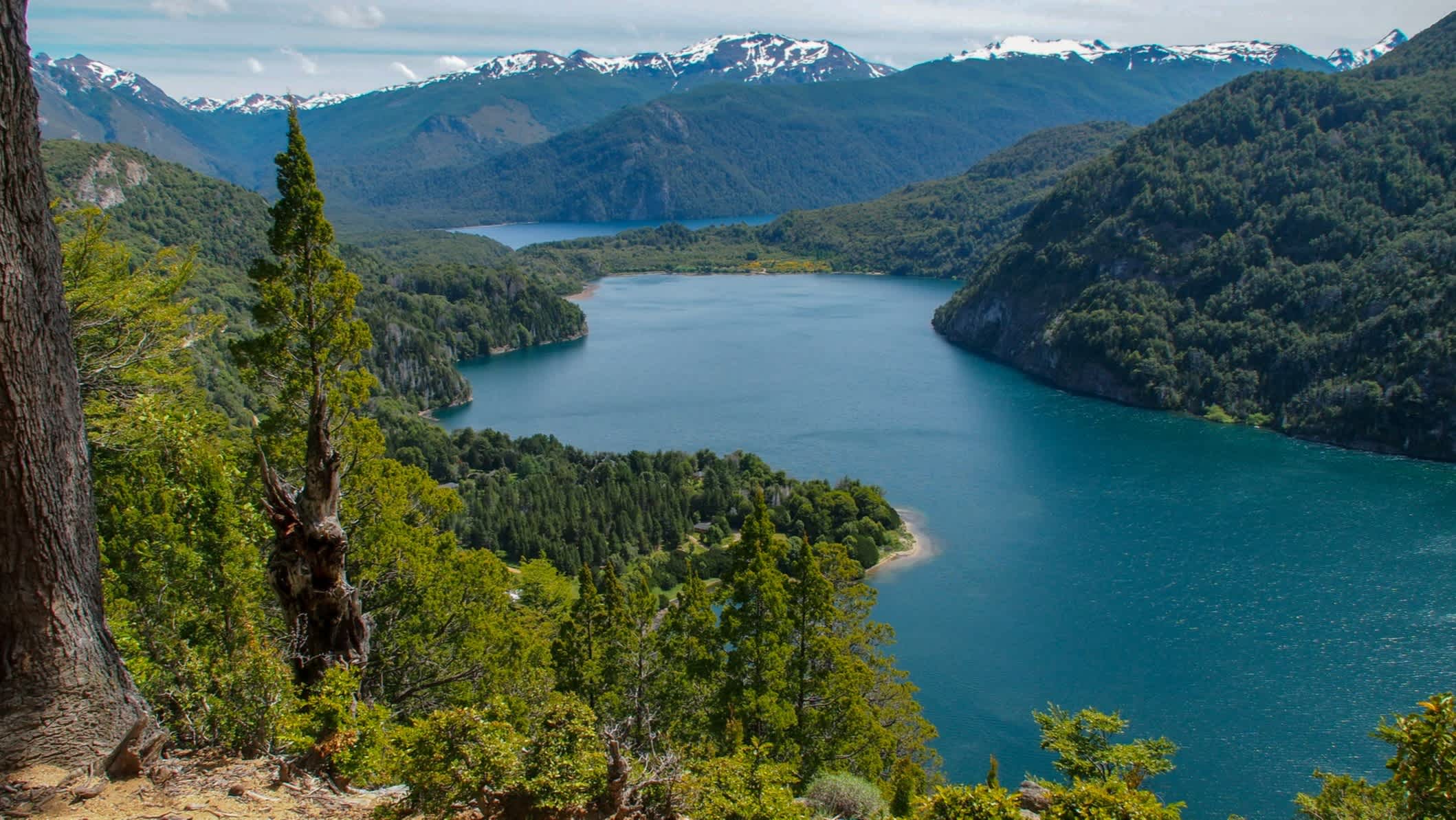 Vue sur le lac Lago verde et les montagnes en arrière-plan dans le parc national Los Alerces, Argentine