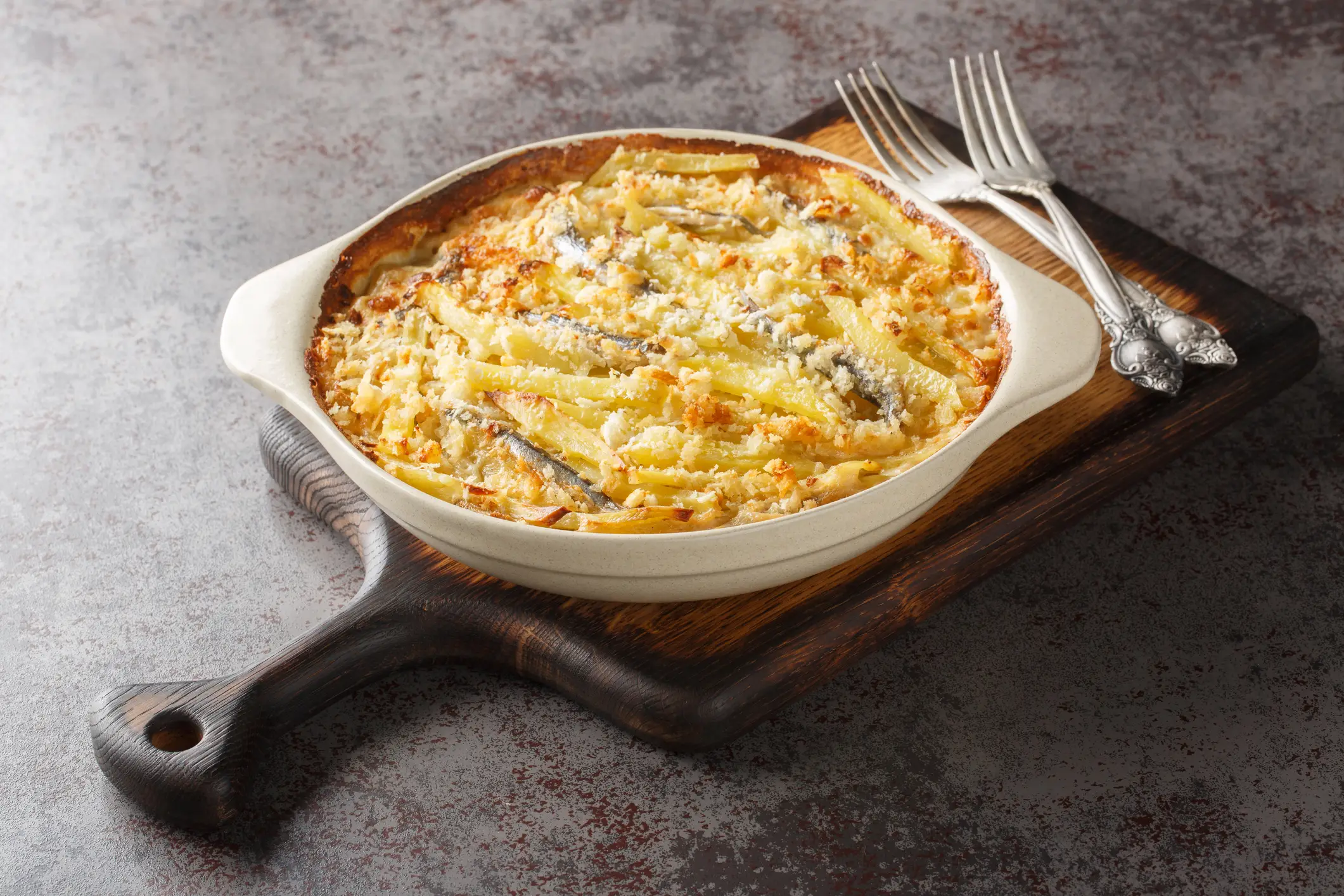 Versuchung, Gratin, Kartoffelgericht, Auflauf, Fisch Versuchung, Gratin, Kartoffelgericht, Auflauf, Fisch