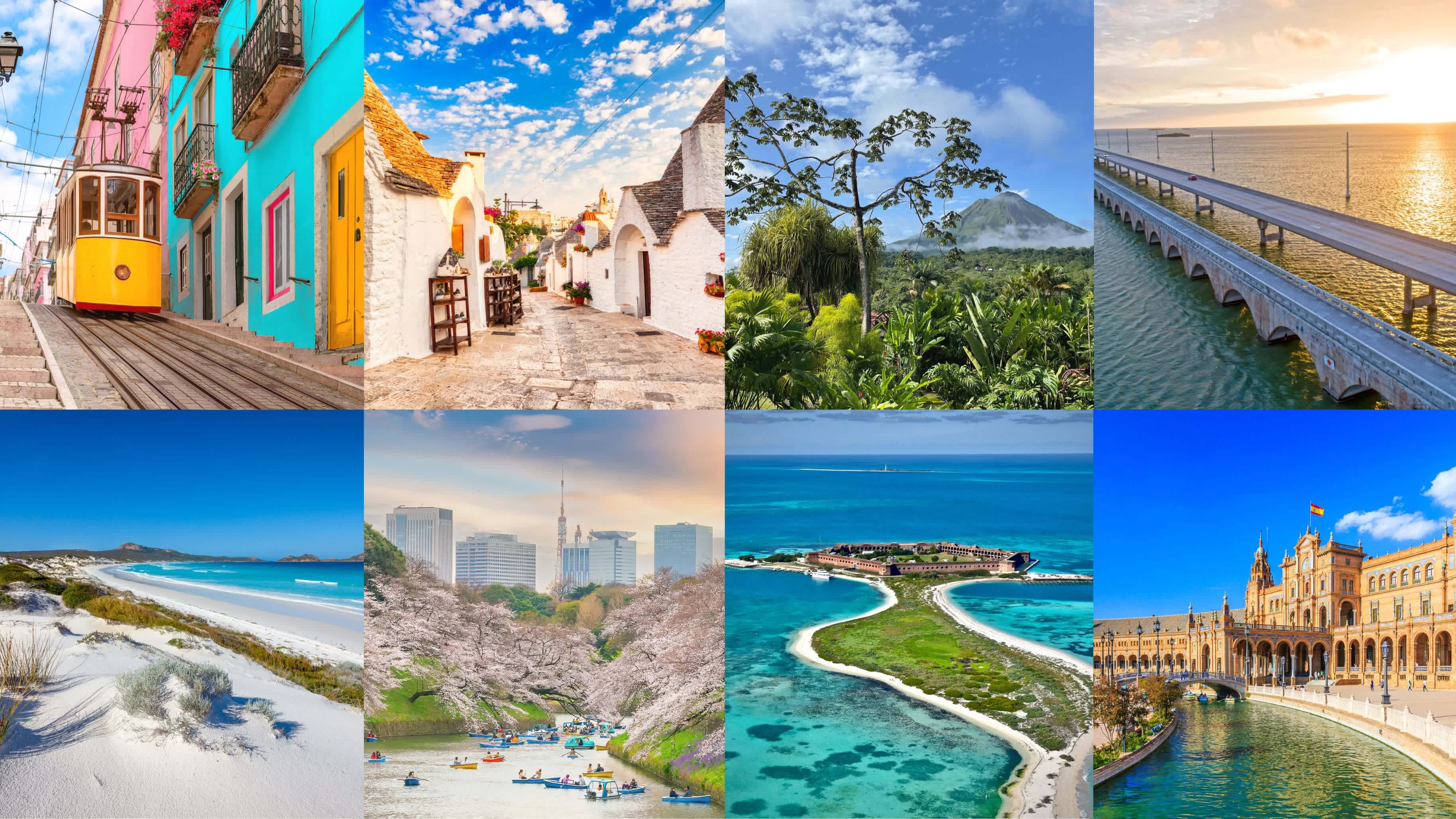 Collage de 8 destinations pour le mois d'avril.