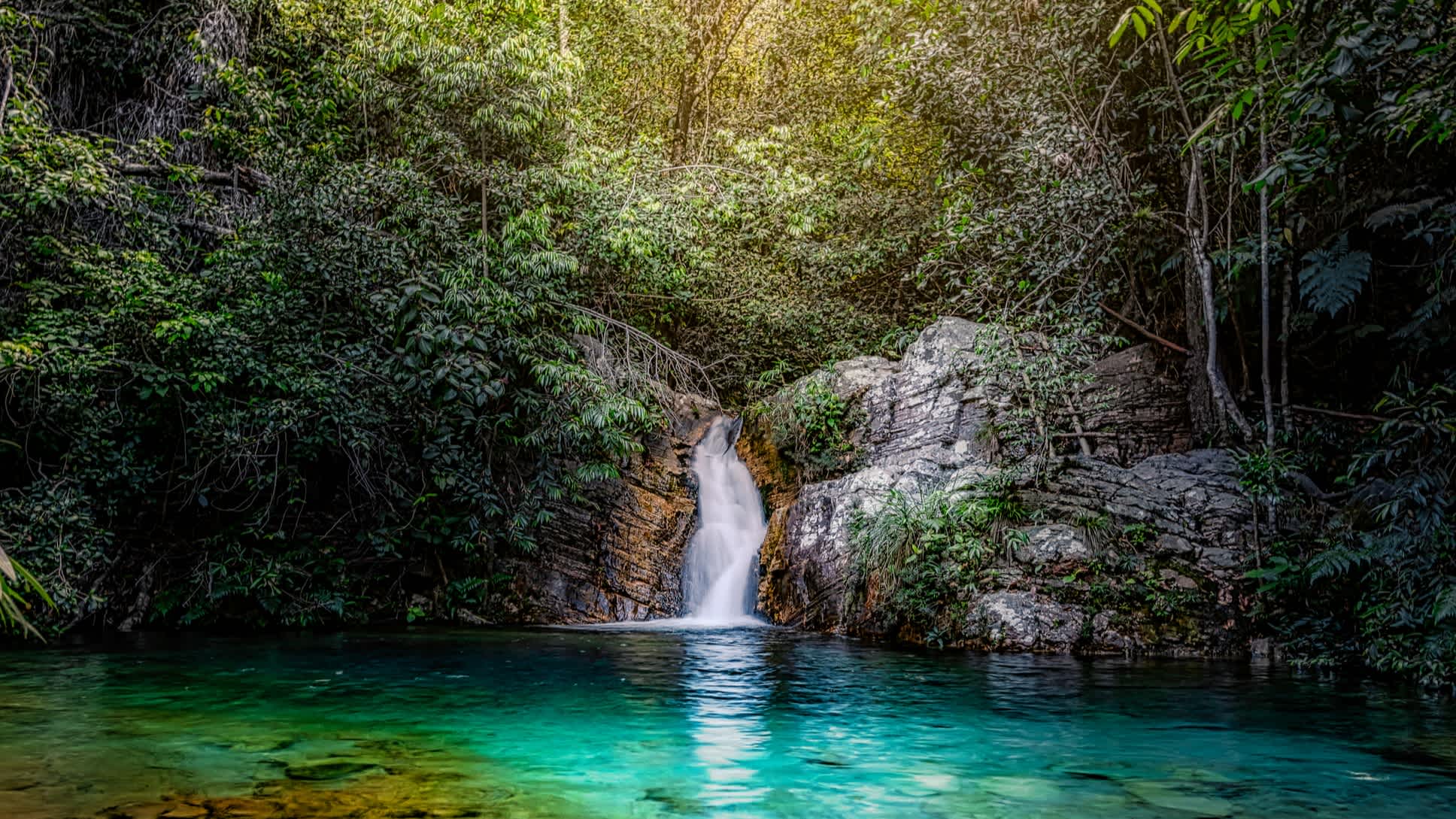 Santa Barbarinha Wasserfall, Chapada Dos Veadeiros, Cavalcante, Goias, Brasilien