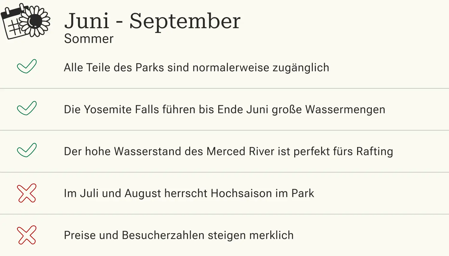 Beste Reisezeit USA Yosemite Sommer Pro und Contra einer Reise nach Yosemite im Sommer
