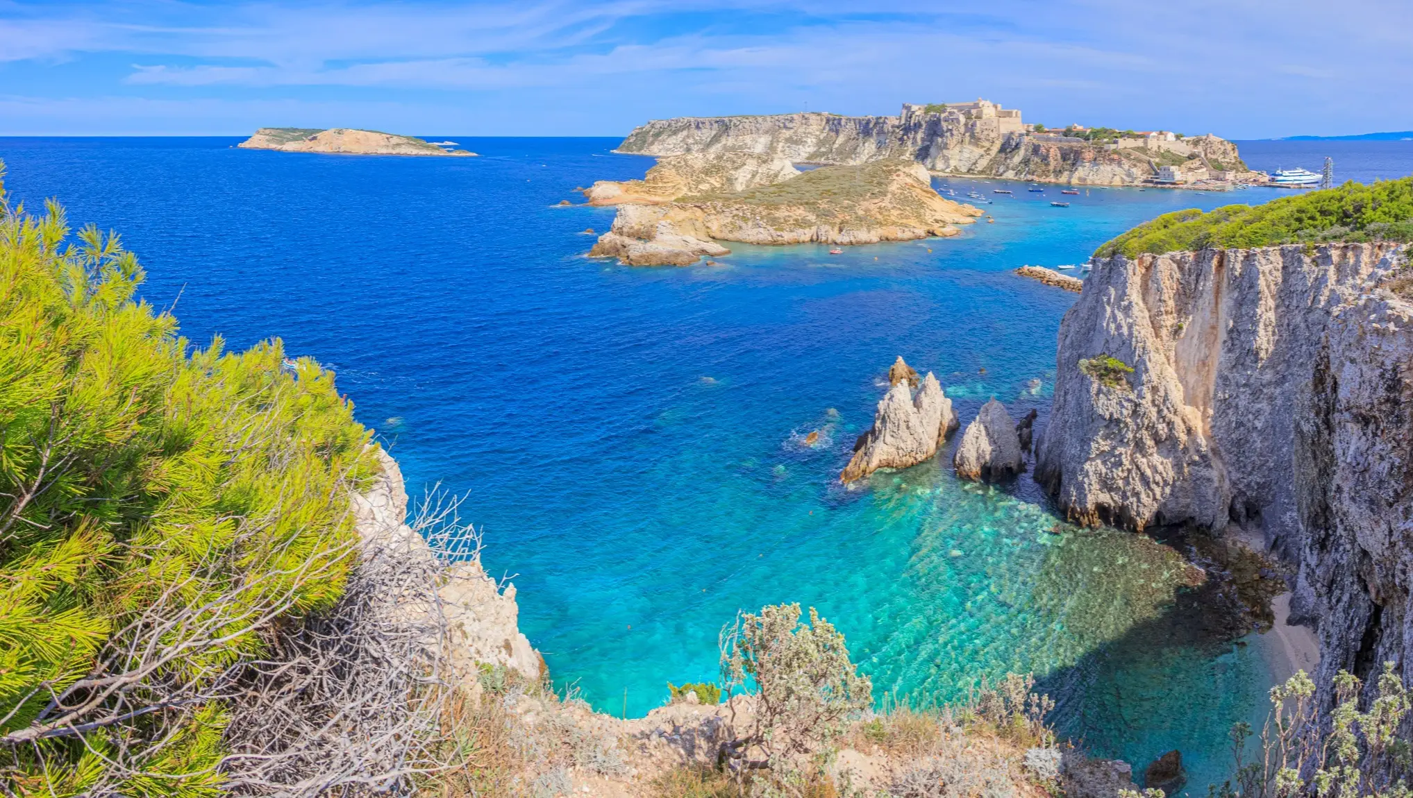 Îles Tremiti, Pouilles, Italie Vue sur l'archipel de Tremiti depuis une falaise verdoyante, dans les Pouilles, en Italie.