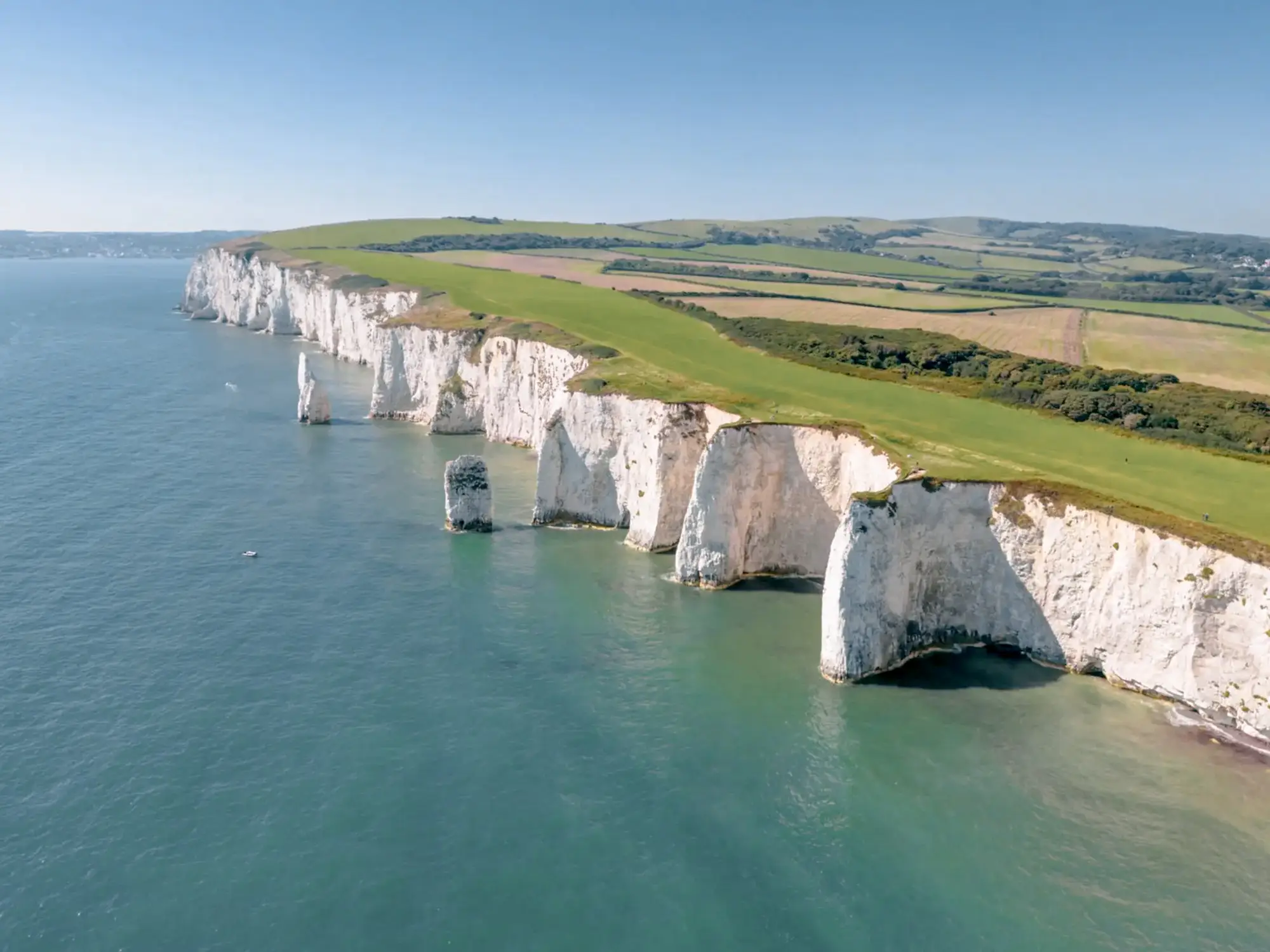 Aerial view of the Jurassic Coast in the direction of Swanage, England.