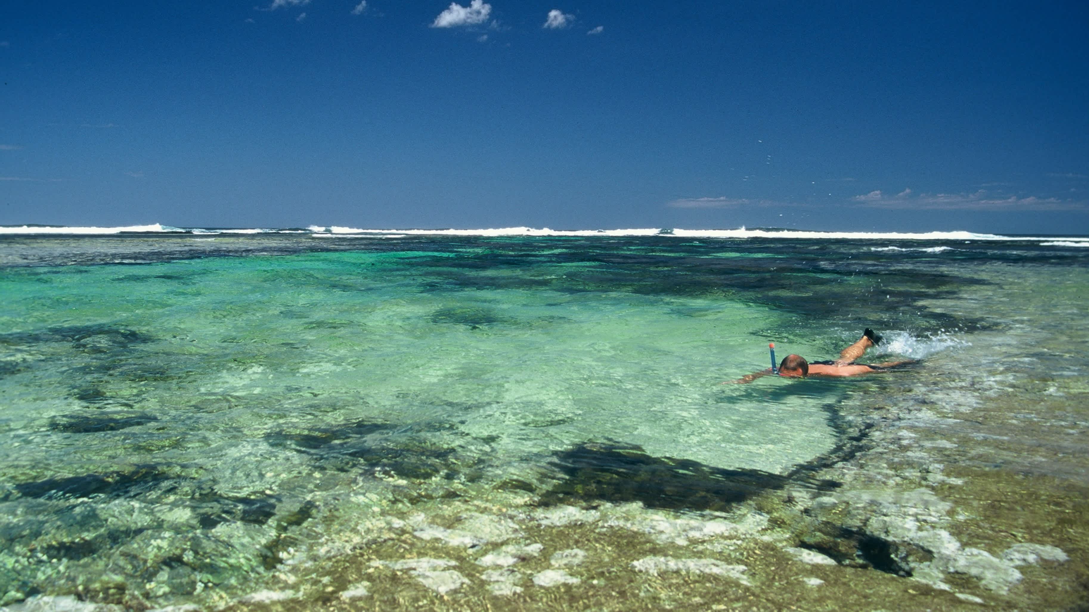 Einsamer Schwimmer in den kristallklaren Gewässern des Ningaloo-Riffs, Australien.