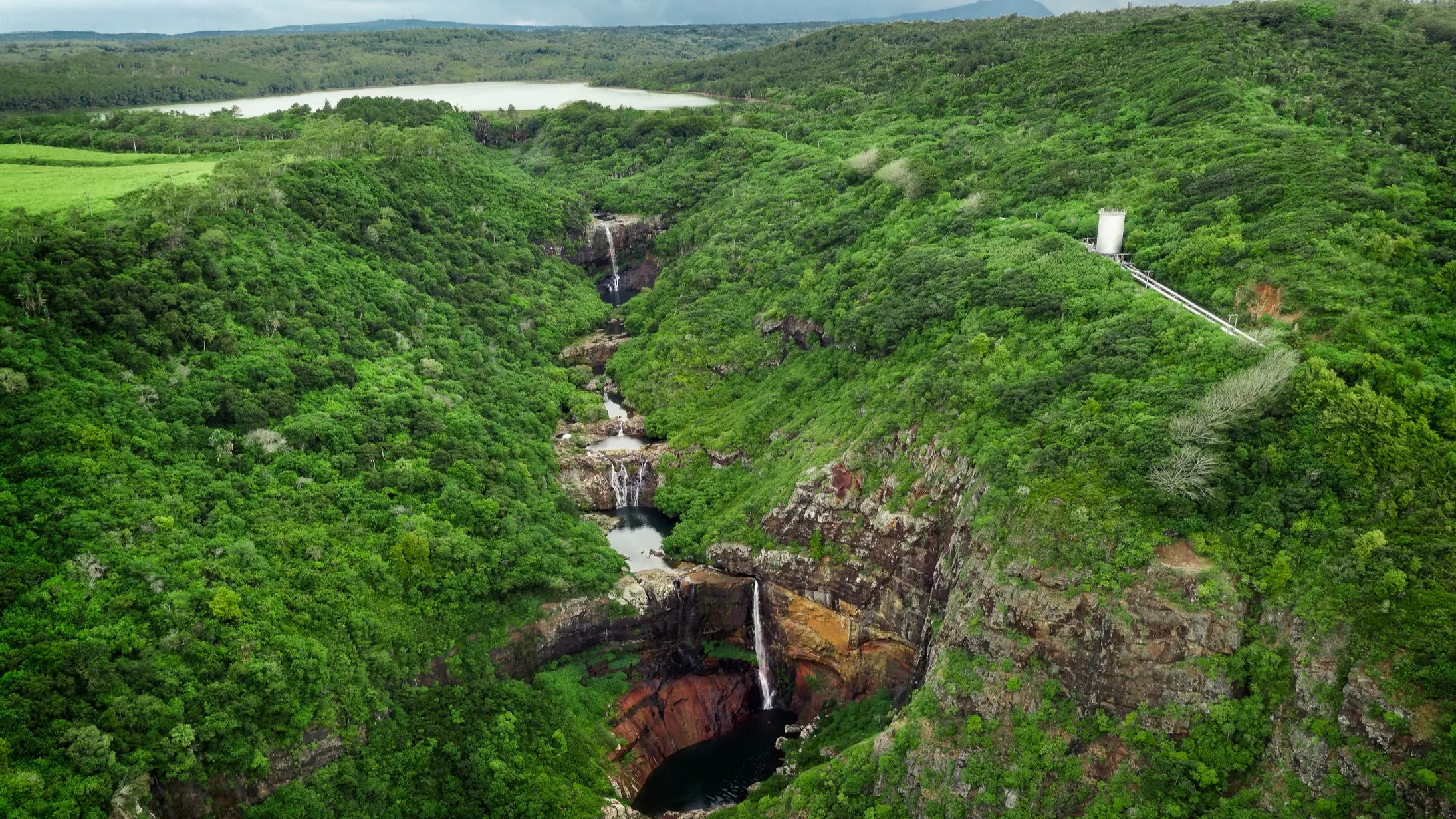 Tamarind Fälle, Mauritius, Afrika Luftaufnahme der Tamarind Wasserfälle