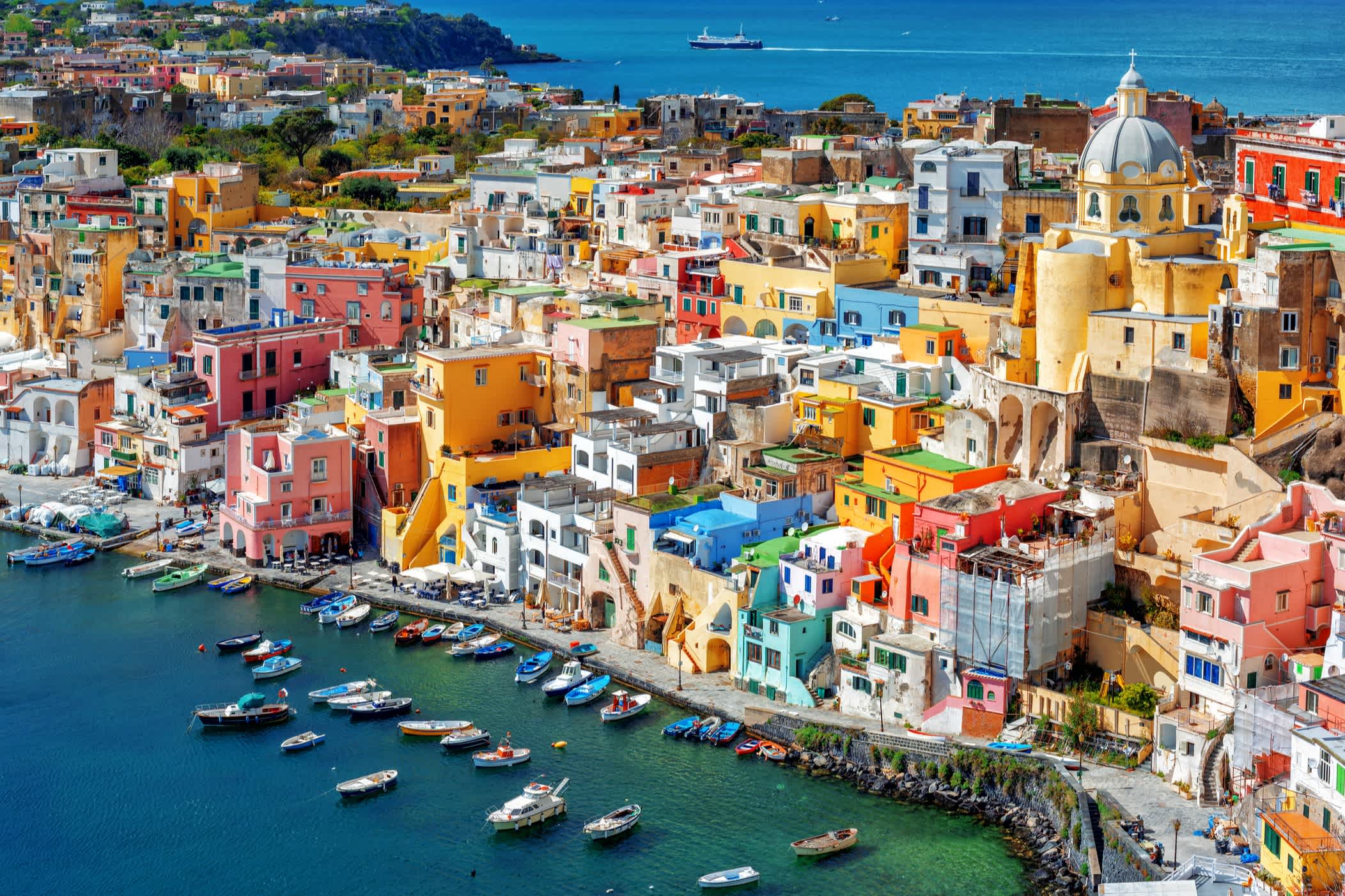 Bunte Häuser auf procida Insel, Neapel, Italien 
