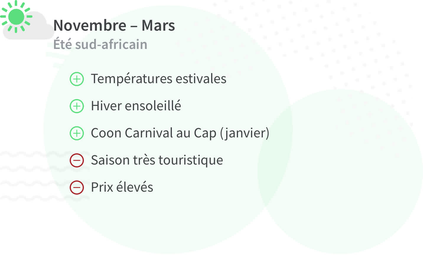 Avantages et inconvénients d'un voyage en Afrique du Sud en été (novembre à mars)