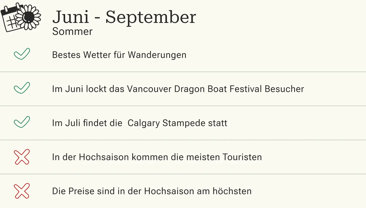 Kanada Reisen im Sommer Vor- und Nachteile einer Reise nach Kanada im Sommer (Juni bis September).