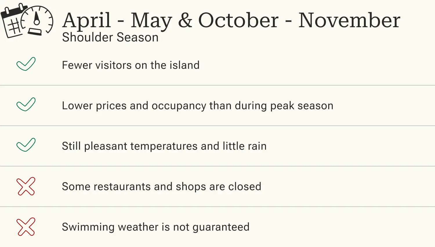 Advantages and disadvantages of traveling to Santorini in the low season.