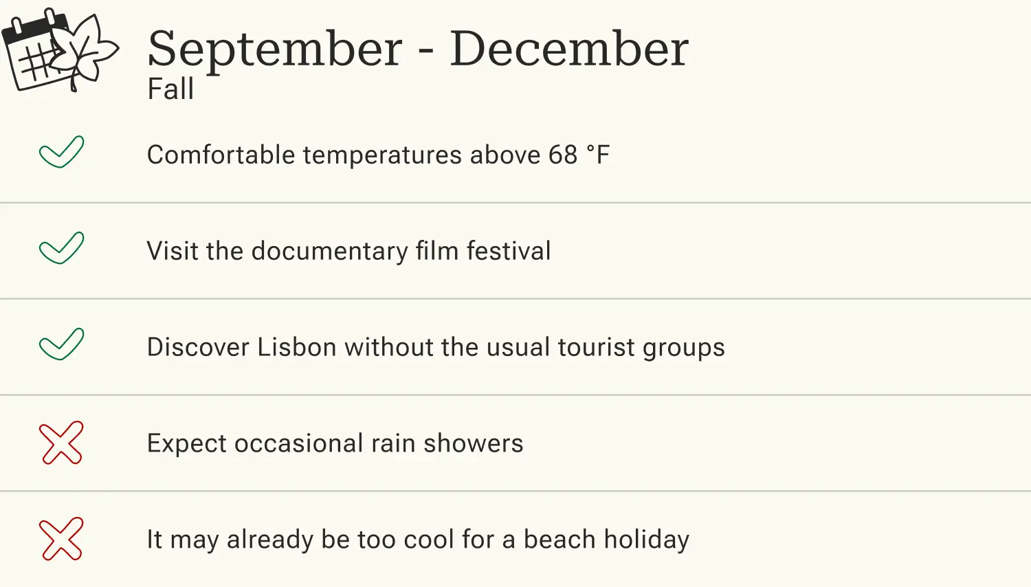 Pros and cons of a trip to Lisbon in the fall.