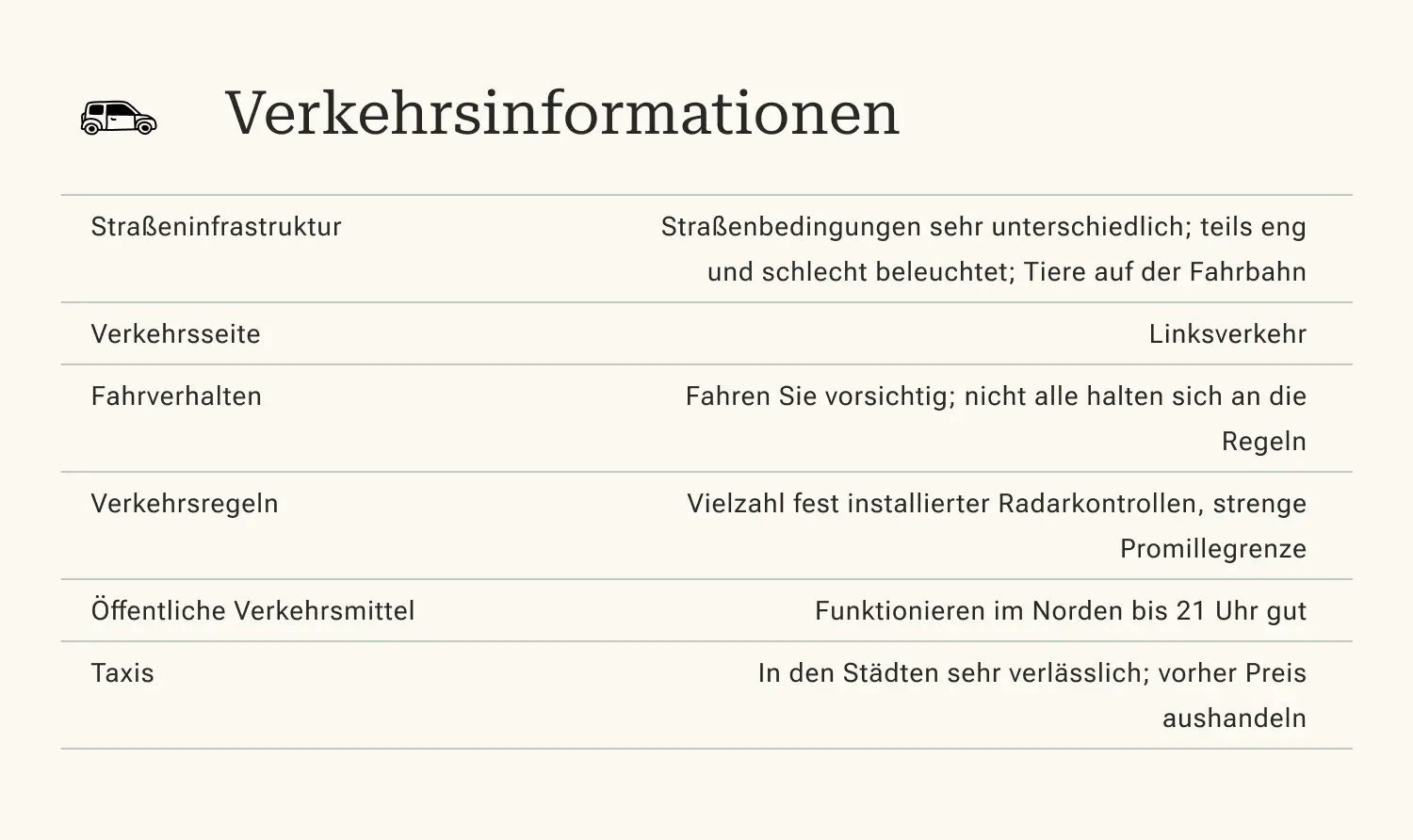 Mauritius, Verkehrsinformationen Verkehrsinformationen für Mauritius