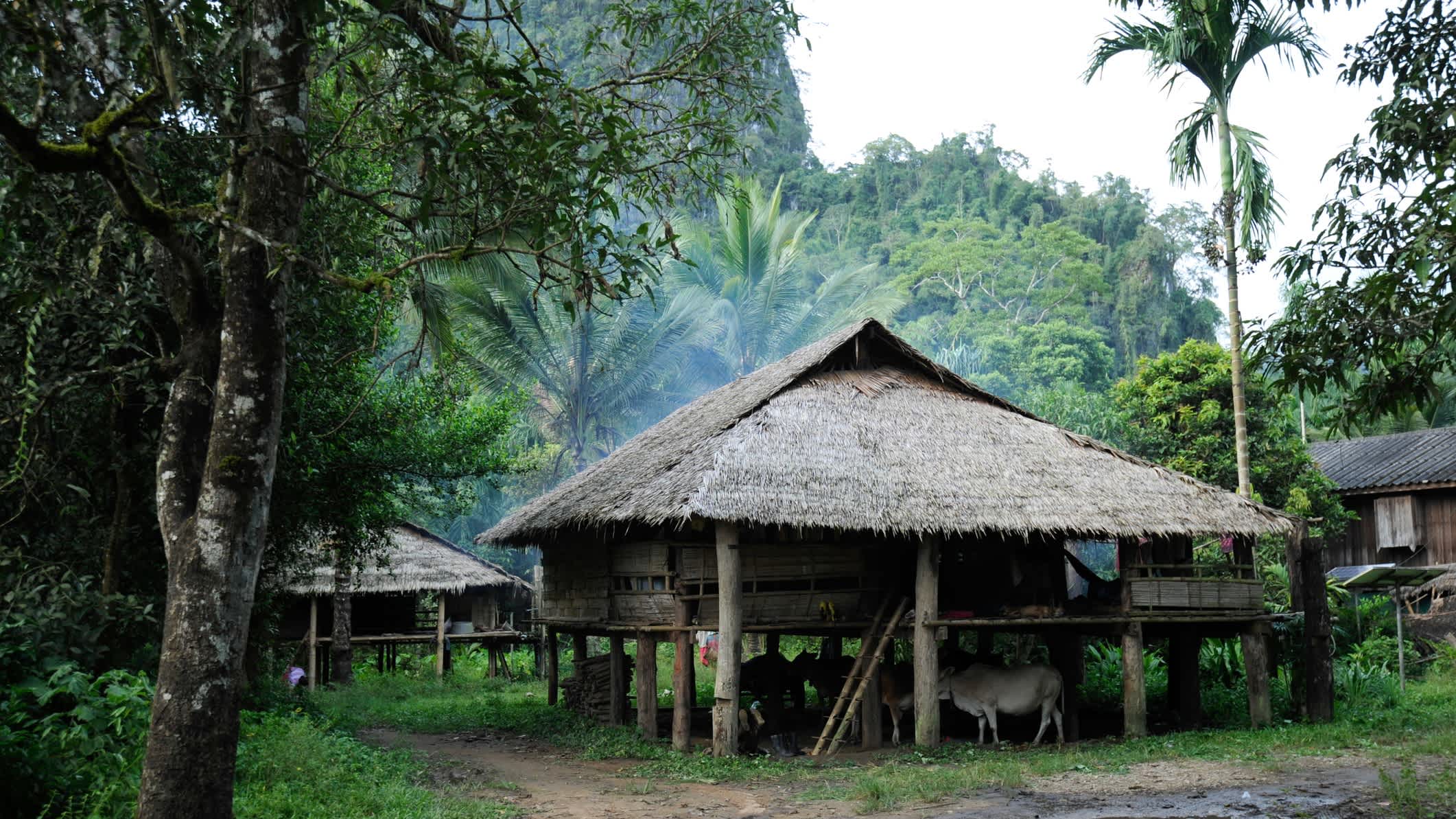 Eine Hütte im Dorf der Karen, Thailand.
