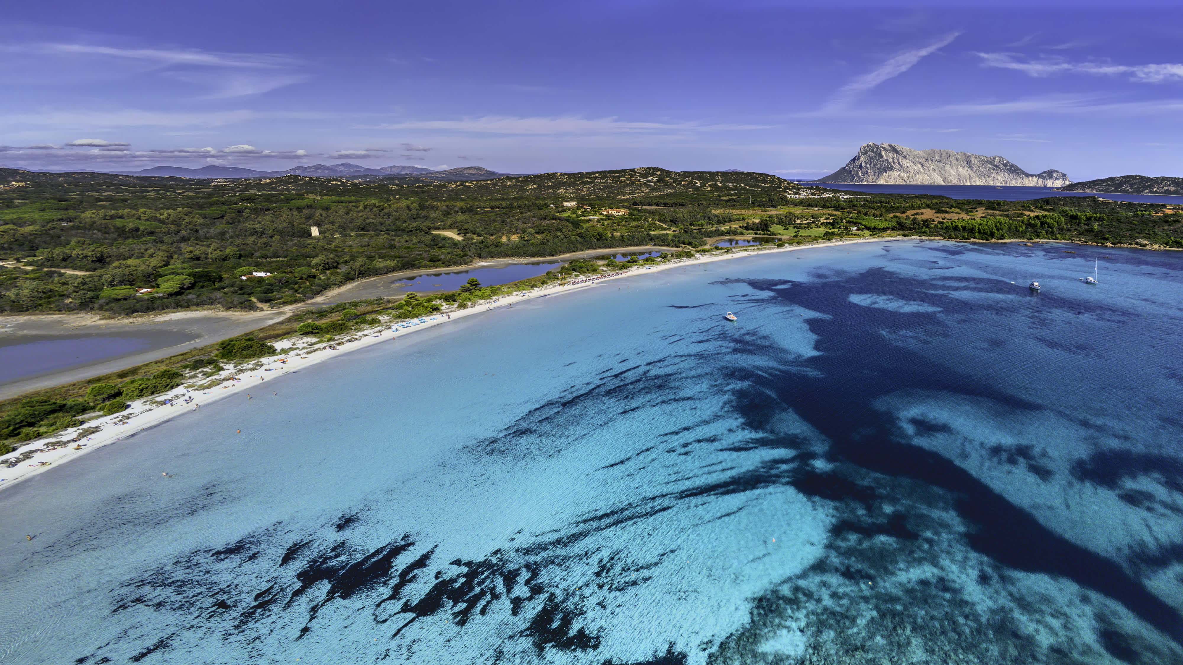 Luftaufnahme von Cala Brandinchi in Sardinien, Italien. 

