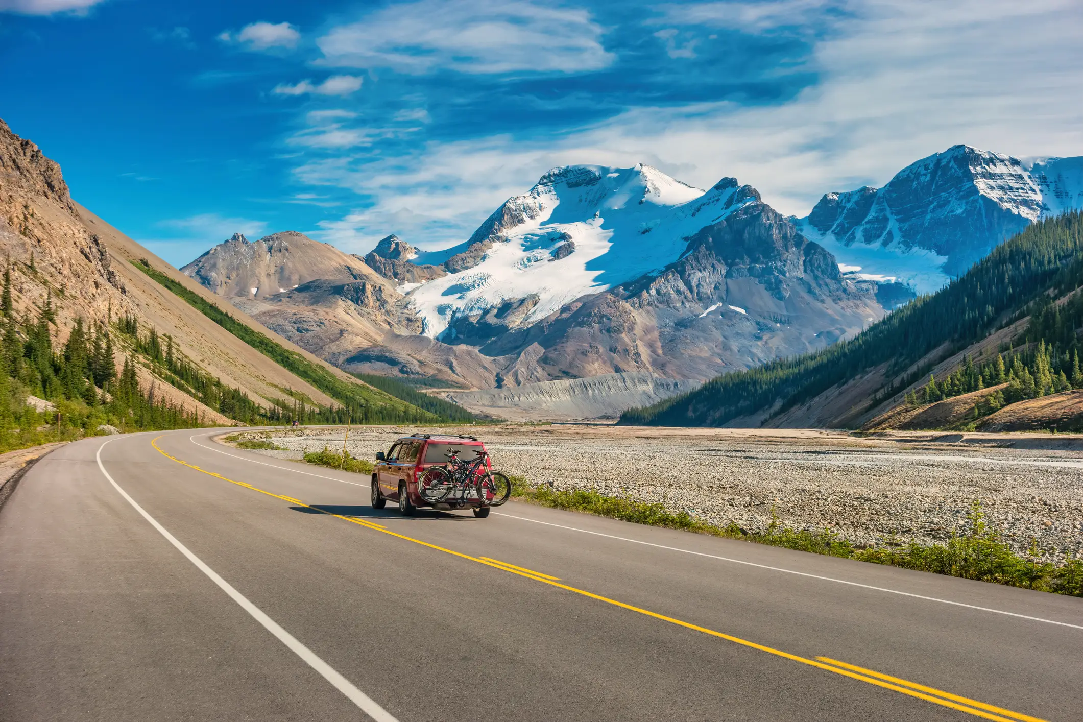 Car driving though Alberta, Canada.
