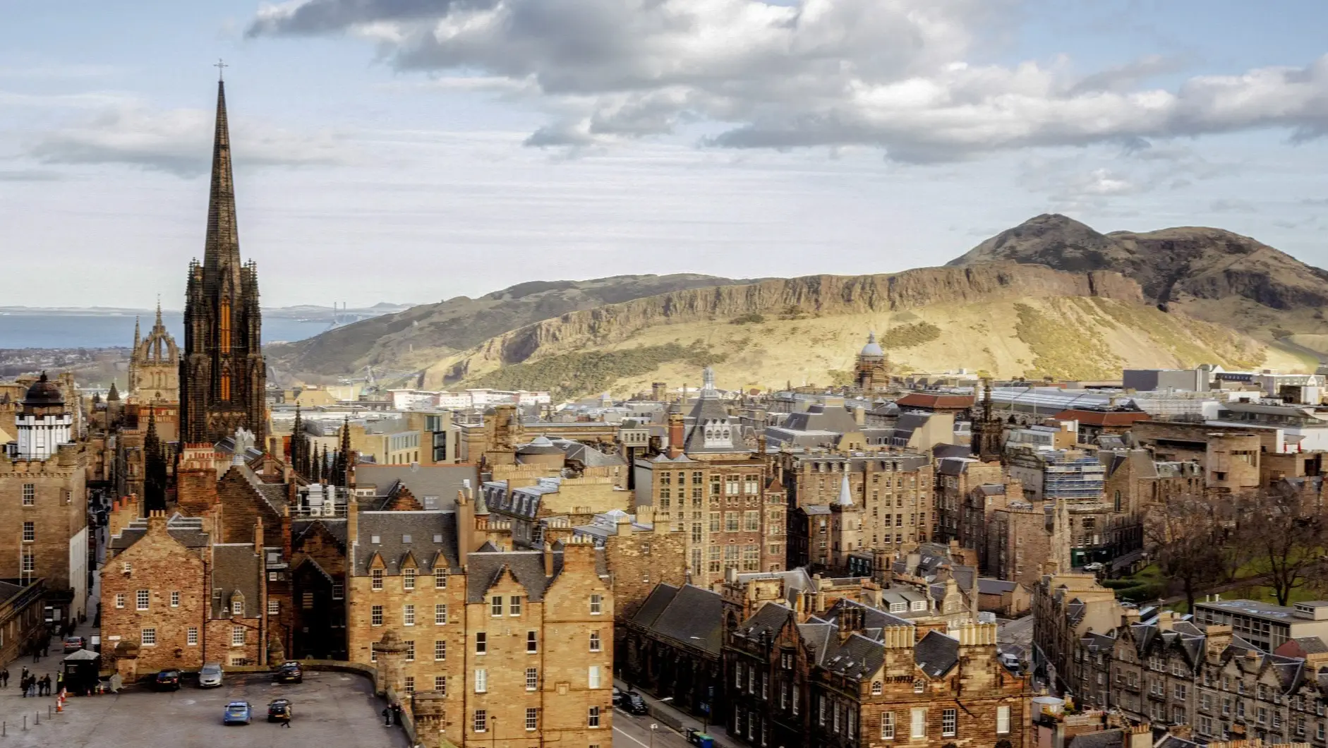 Scotland, Arthur's Seat View over Edinburgh Old Town and Arthurs Seat, Scotland.