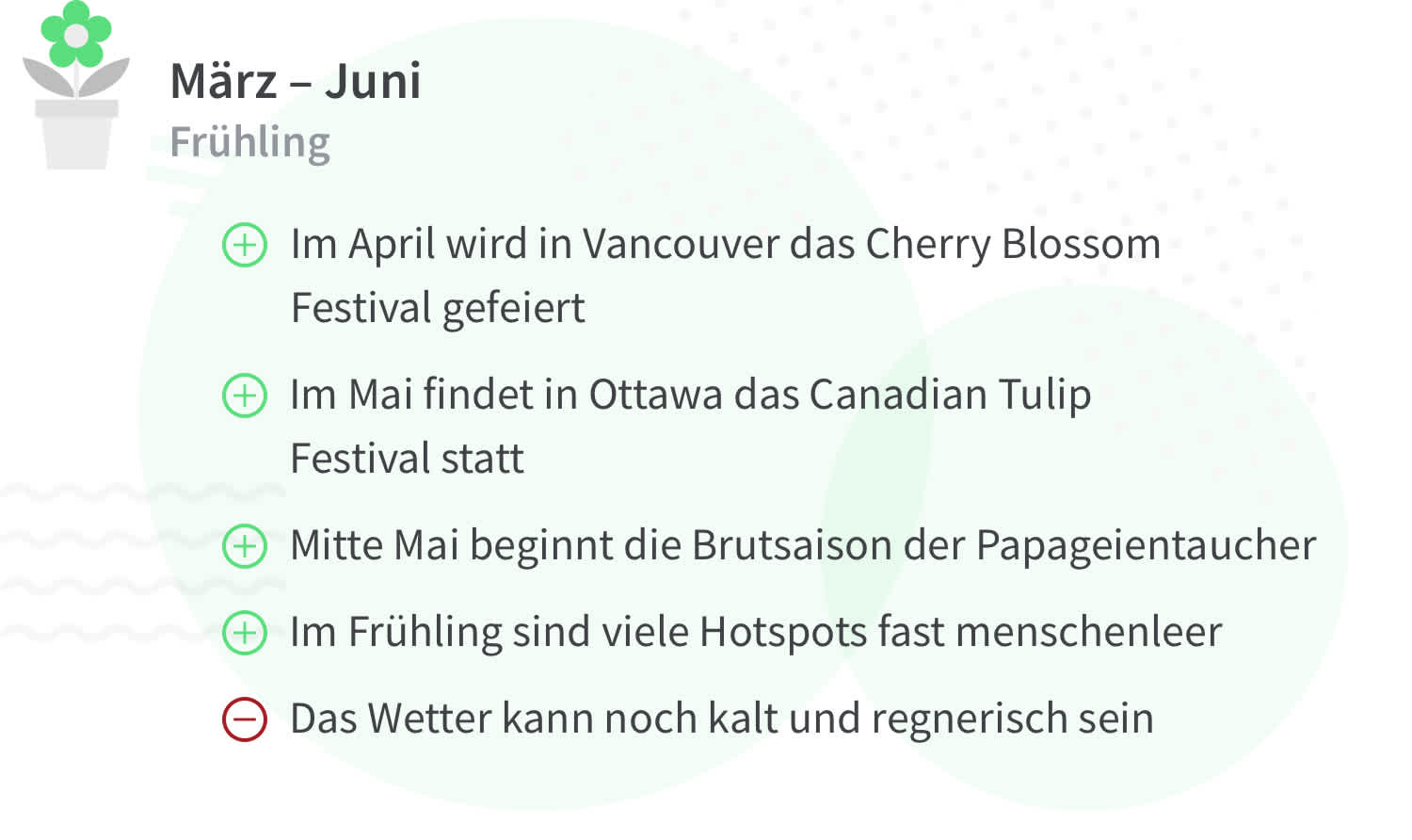 Vor- und Nachteile einer Reise nach Kanada im Frühling (März bis Juni)