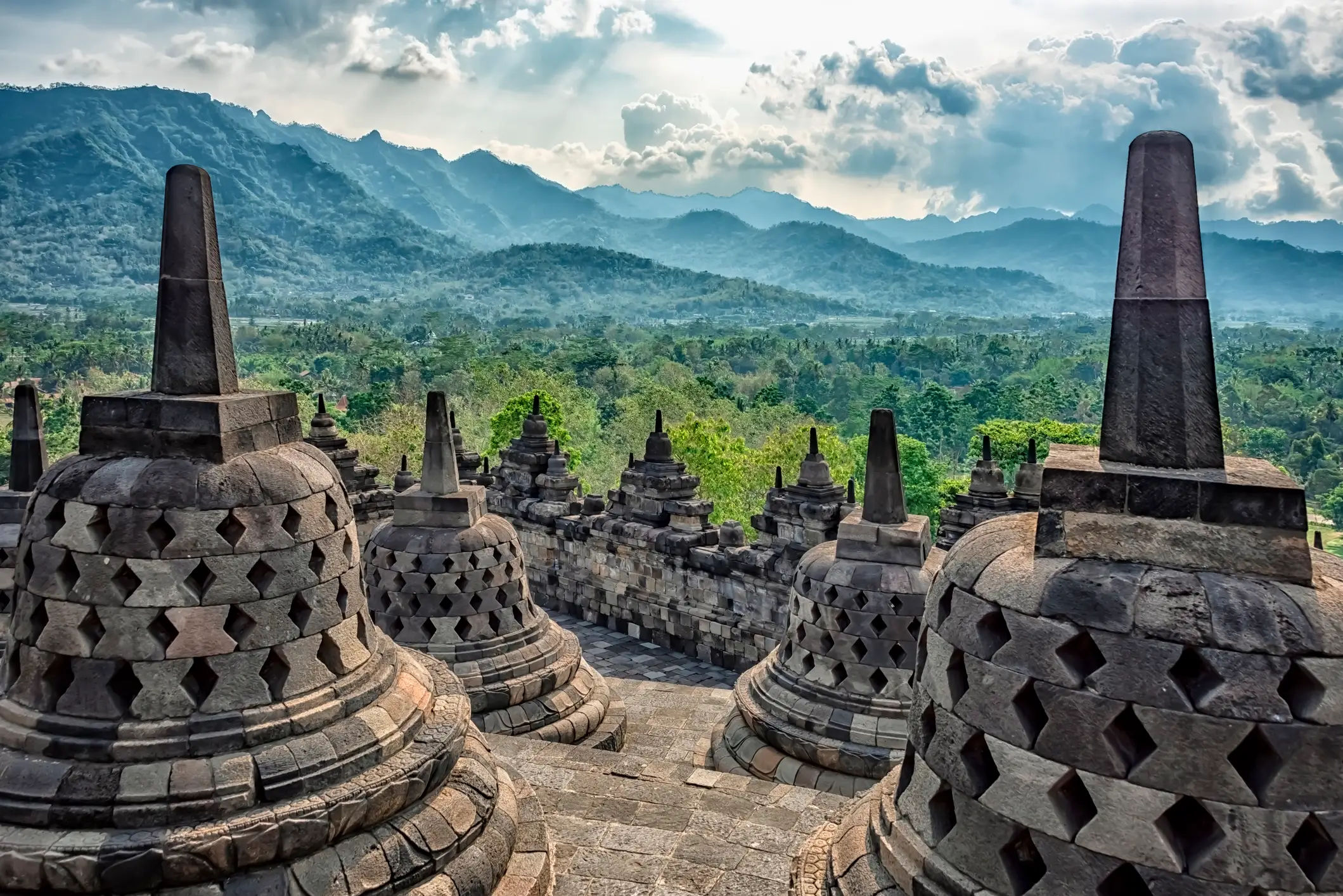 Indonésie, Yogyakarta, Java Temple de Borobudur dans le centre de Java, Yogyakarta, Indonésie.