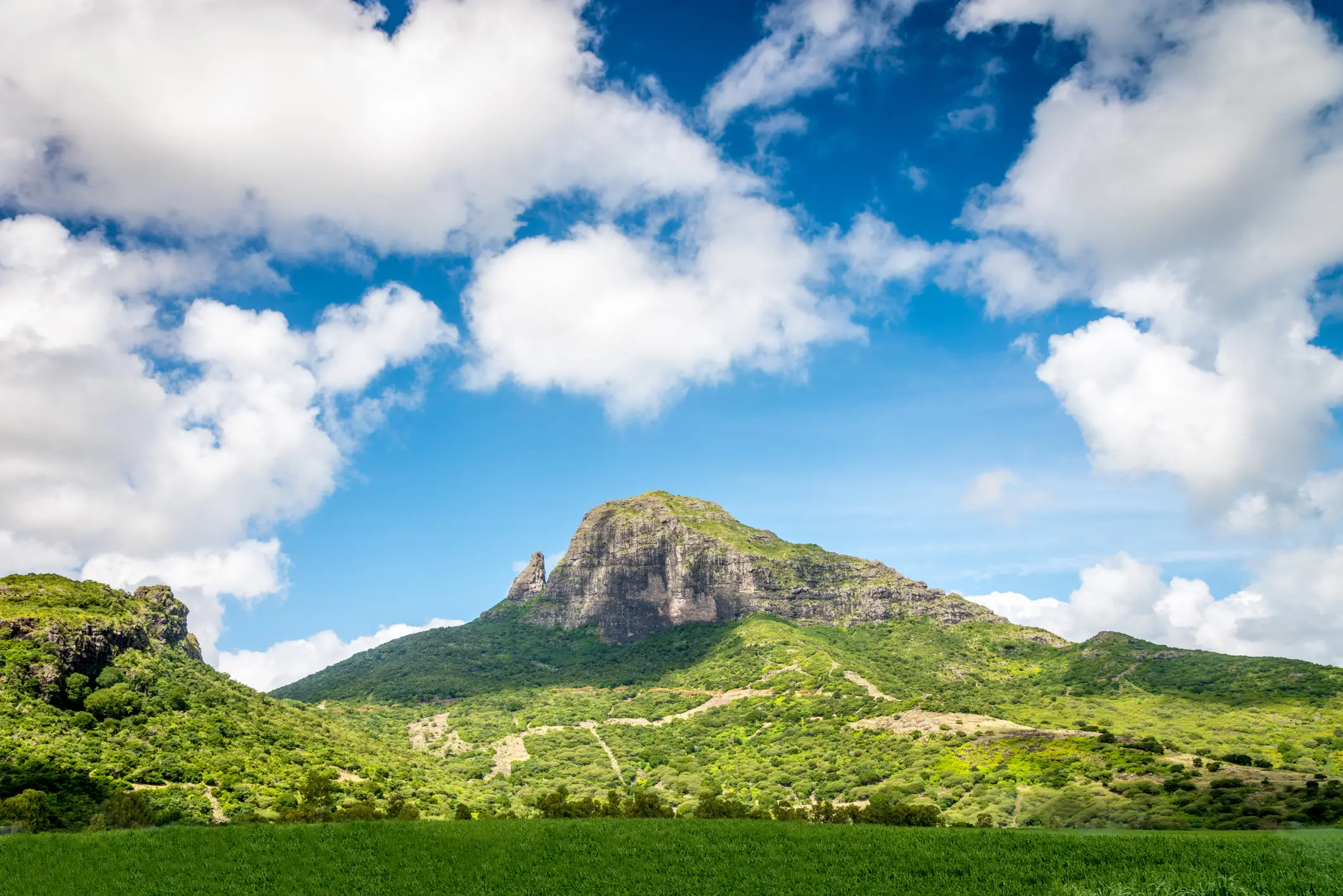 Mauritius, Flic en Flac Blick auf den Berg in Casela Naturpark Mauritius, Flic en Flac, Mauritius