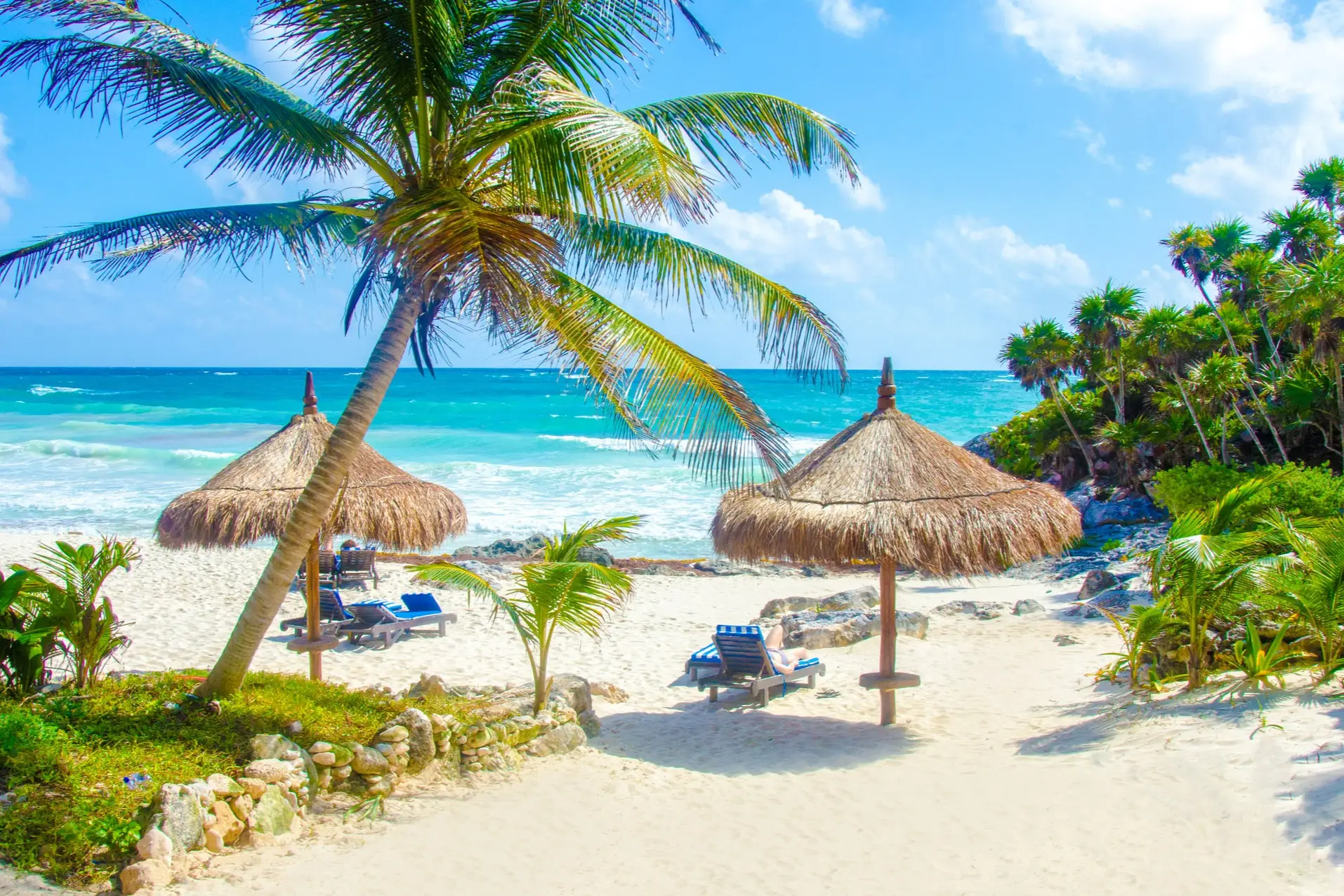 Mexique Parc naturel aquatique Xel-Ha Vacances à la plage Une plage de sable fin dans le parc aquatique naturel de Xel-Ha, pour des vacances à la plage au Mexique.