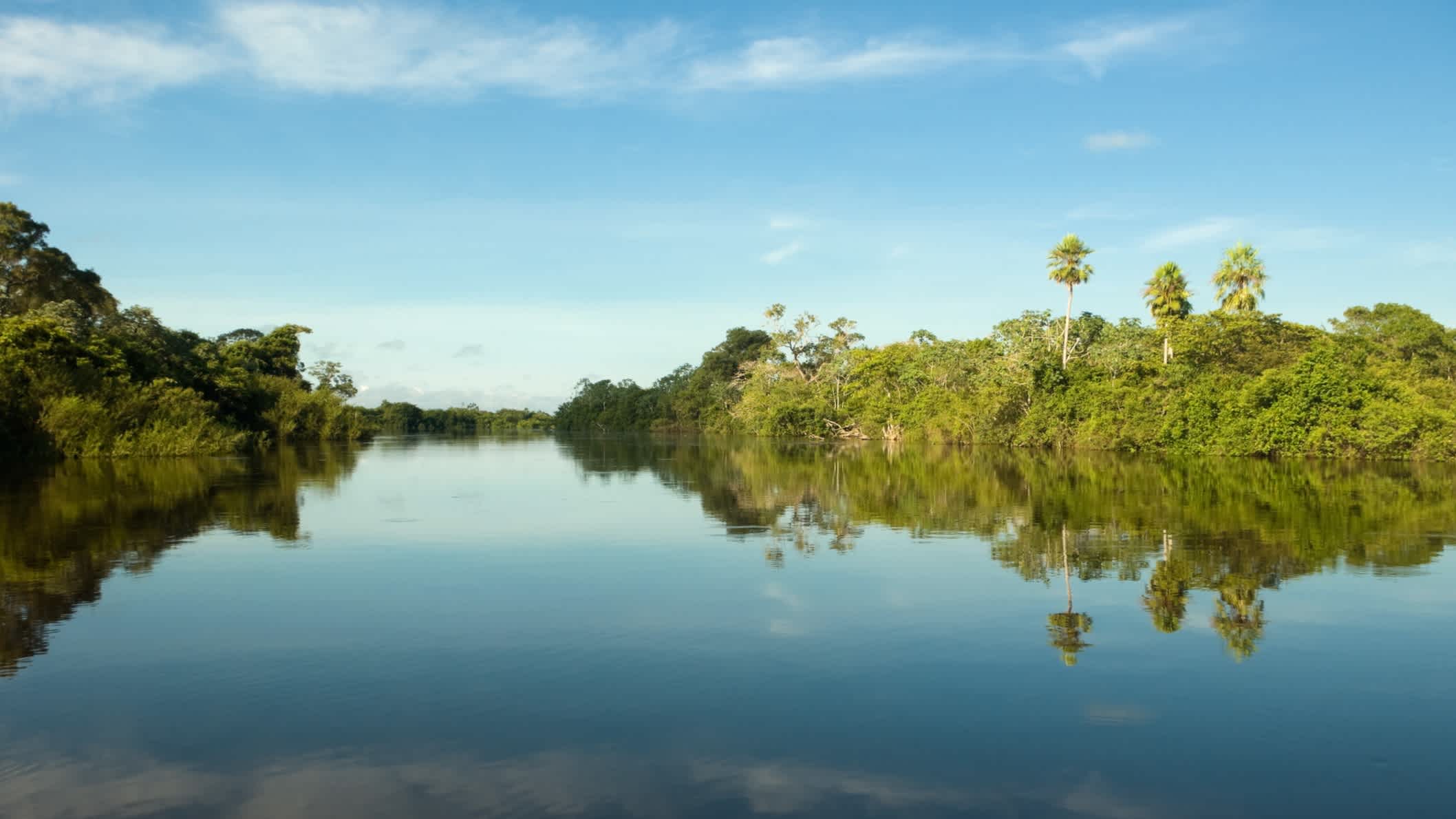Pantanal-Feuchtgebiete während der Hochwasserzeit. Blick auf den Abobral-Fluss, Mato Grosso do Sul, Brasilien, UNESCO-Weltnaturerbe und Biosphärenreservat