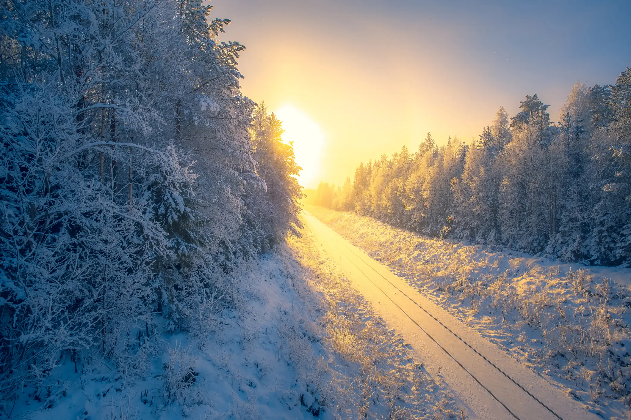 Winter, Eisenbahn, Finnland, Sonnenuntergang, Straßenverkehr Winter, Eisenbahn, Finnland, Sonnenuntergang, Straßenverkehr