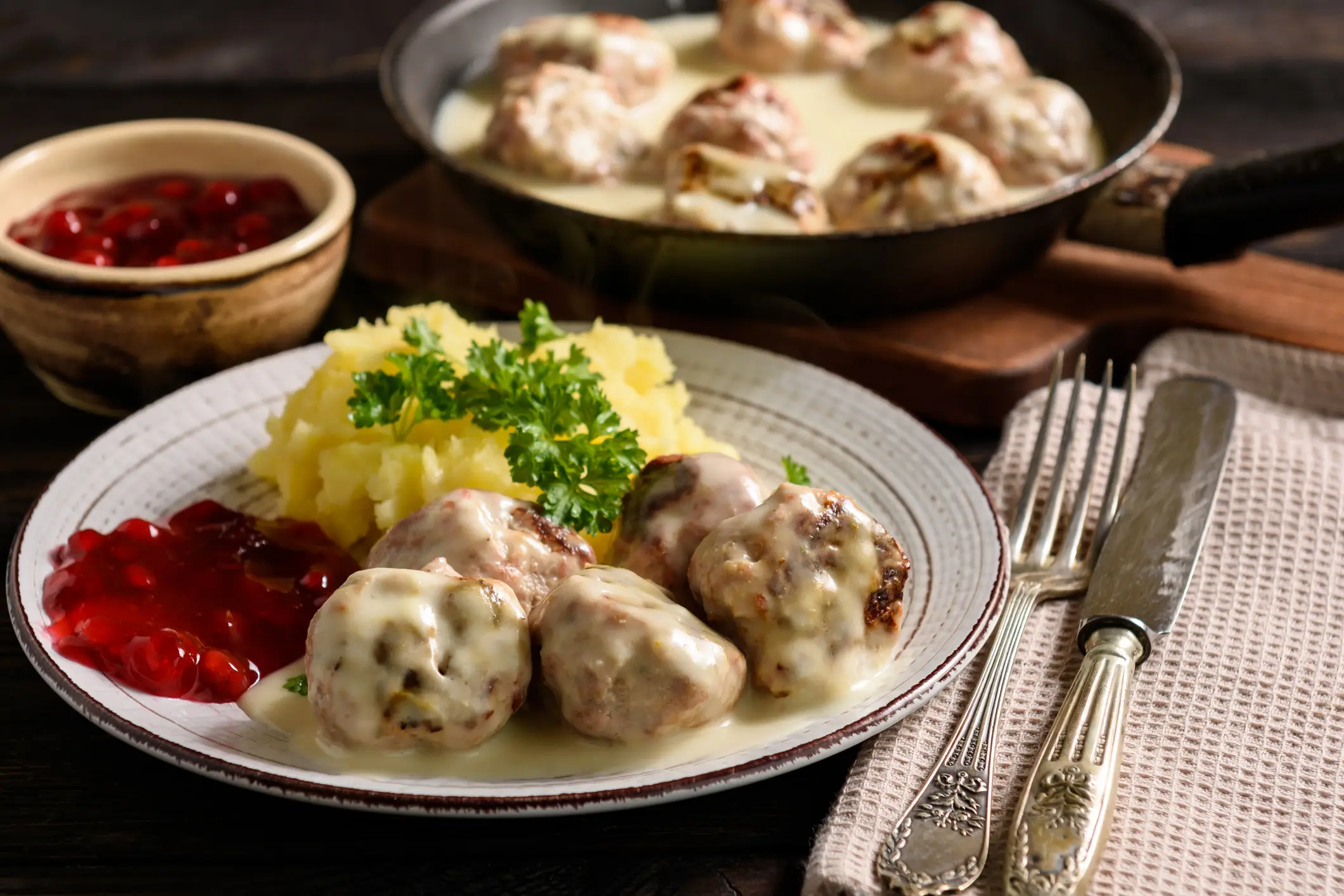 Schweden, Schwedische Kultur, Fleischbällchen, Speisen, Kartoffelpüree Schweden, Schwedische Kultur, Fleischbällchen, Speisen, Kartoffelpüree