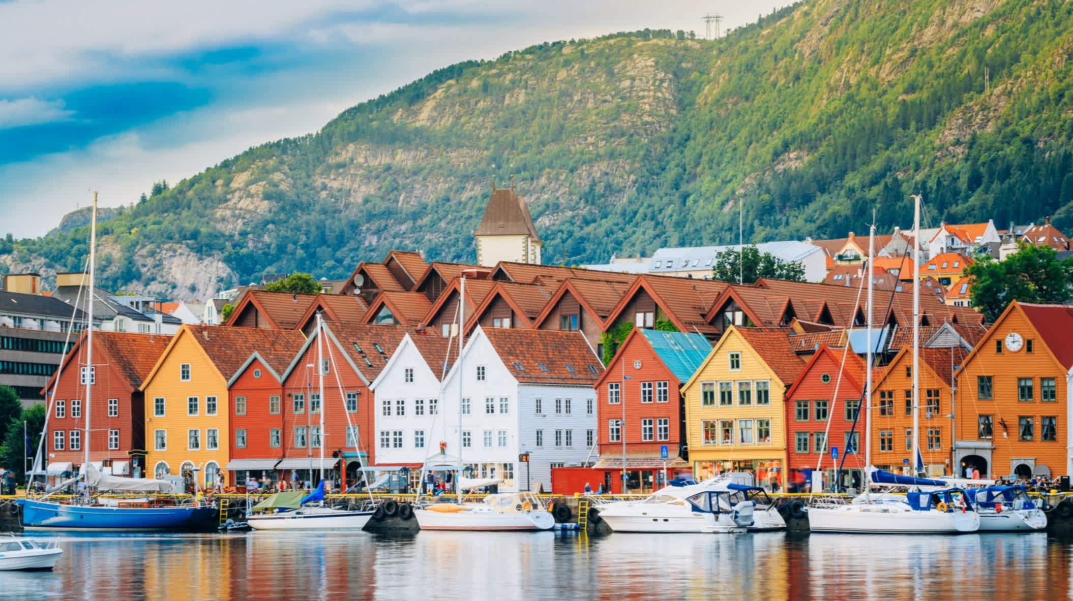 Blick auf historische Gebäude, Bryggen in Bergen, Norwegen. 