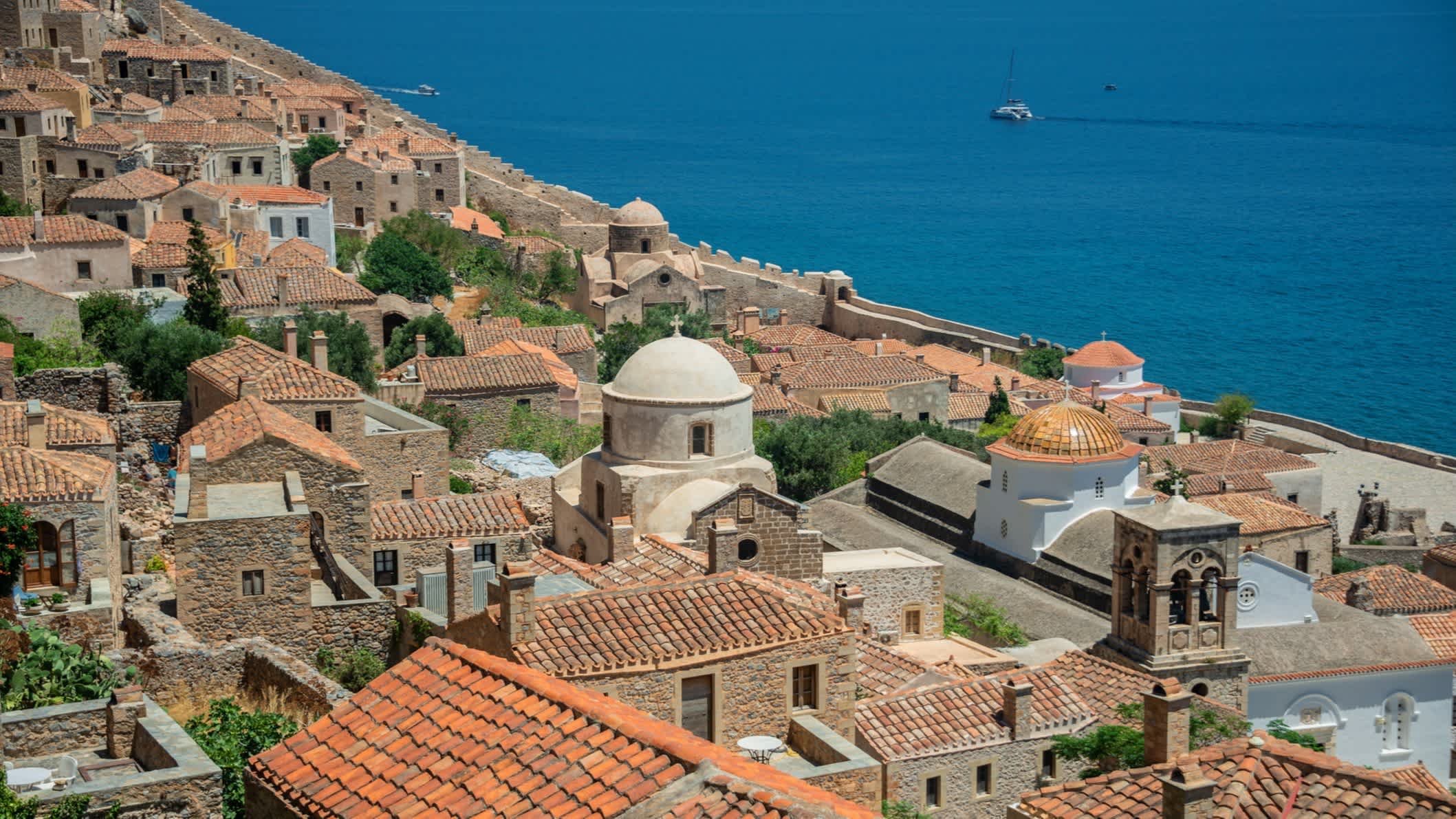 Die malerische Festungsstadt Monemvasia auf dem Peloponnes, Griechenland
